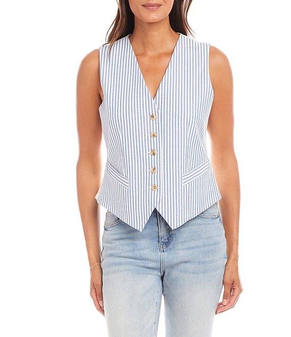 Karen Kane V-Neck Sleeveless Striped Print Soft Cotton Vest Product Image