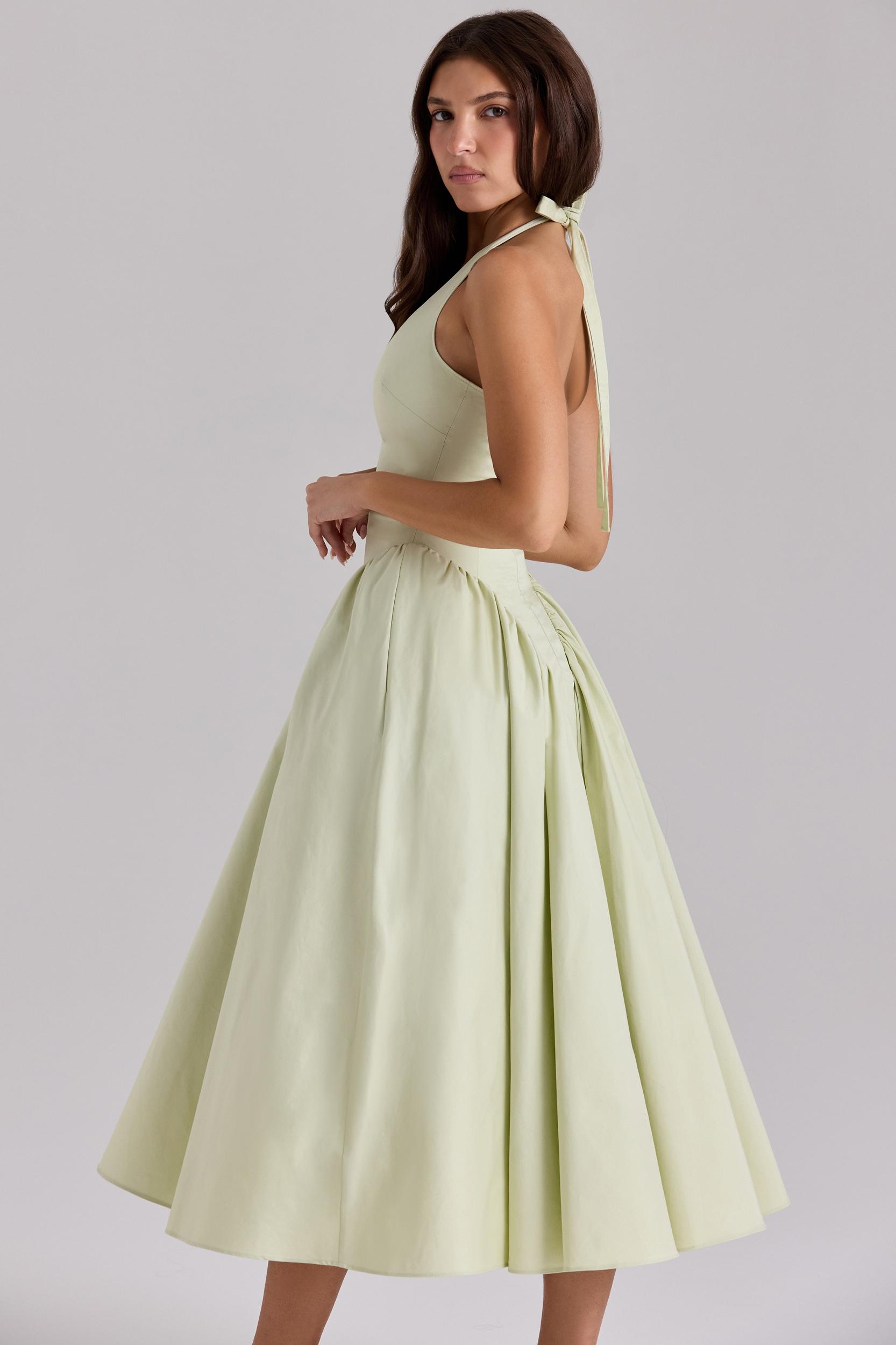 Marilyn  pistachio cotton halter midi sundress Product Image