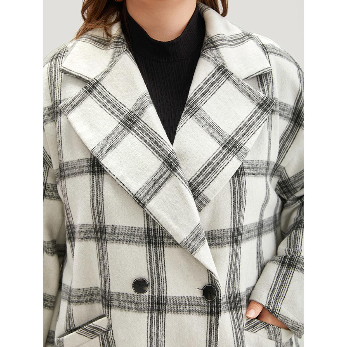 Plus Size Plaid Lapel Collar Button Up Coat Women White Casual Button Ladies Dailywear Winter Coats BloomChic 30/6X Product Image