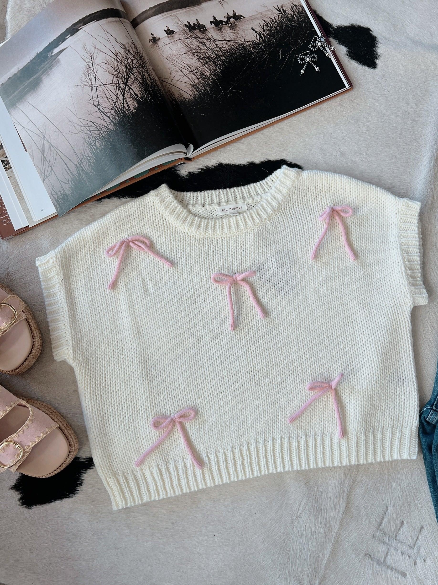 Bow Detail Short Sleeve Knit Pullover - 2 Colors Product Image