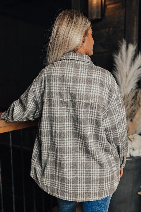 Start The Bonfire Embellished Plaid Jacket in Grey Product Image