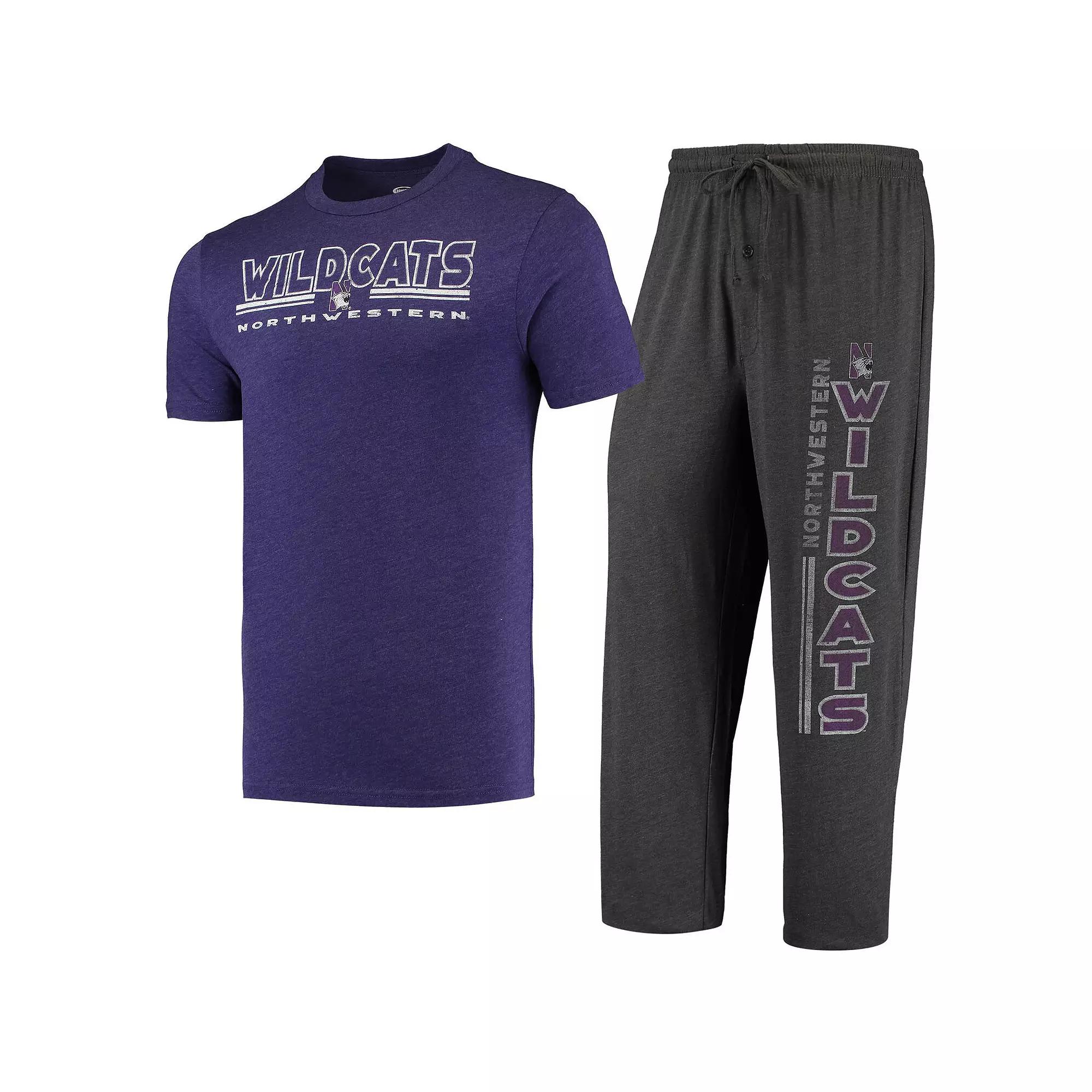 Men's Concepts Sport Heathered Charcoal/Purple Northwestern Wildcats Meter T-Shirt & Pants Sleep Set,  Product Image