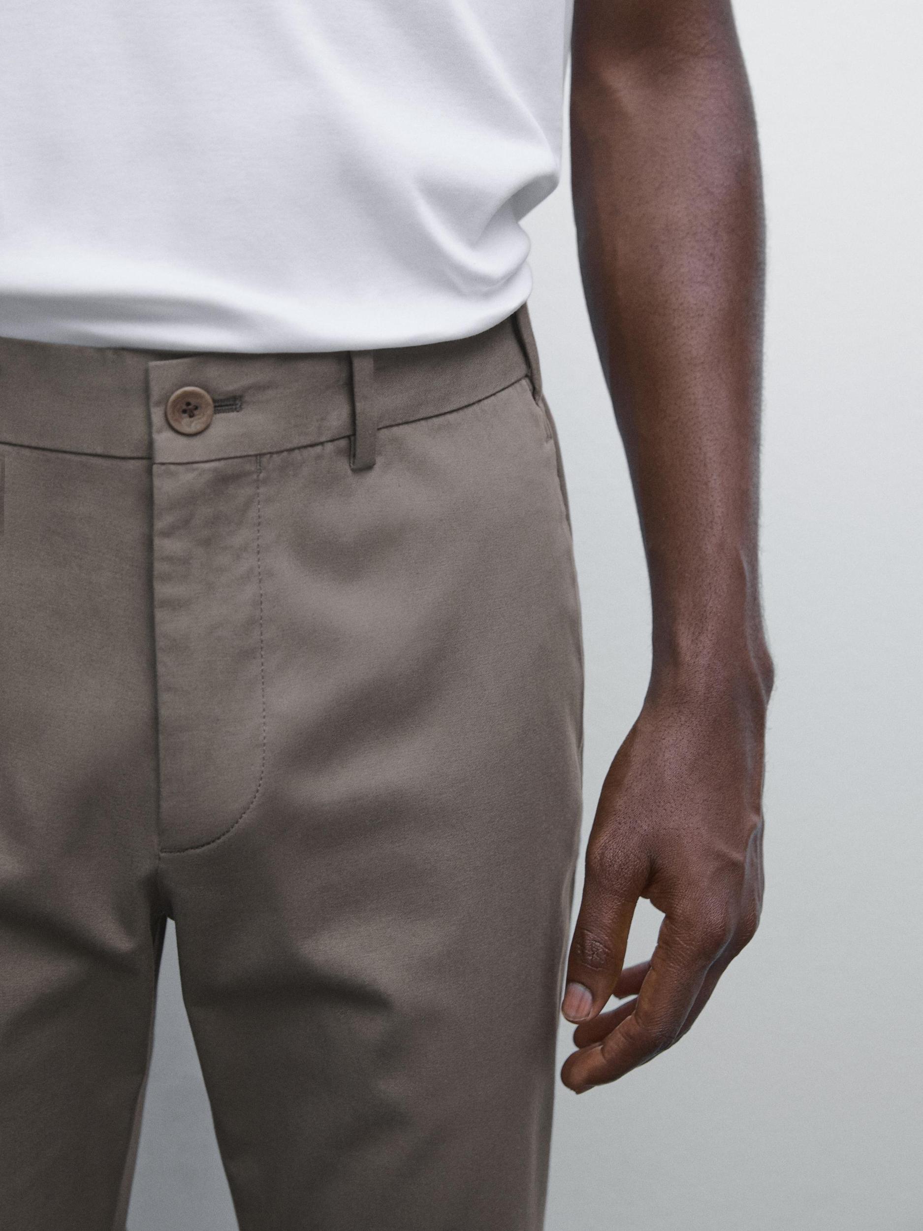 Cotton blend slim fit trousers Product Image