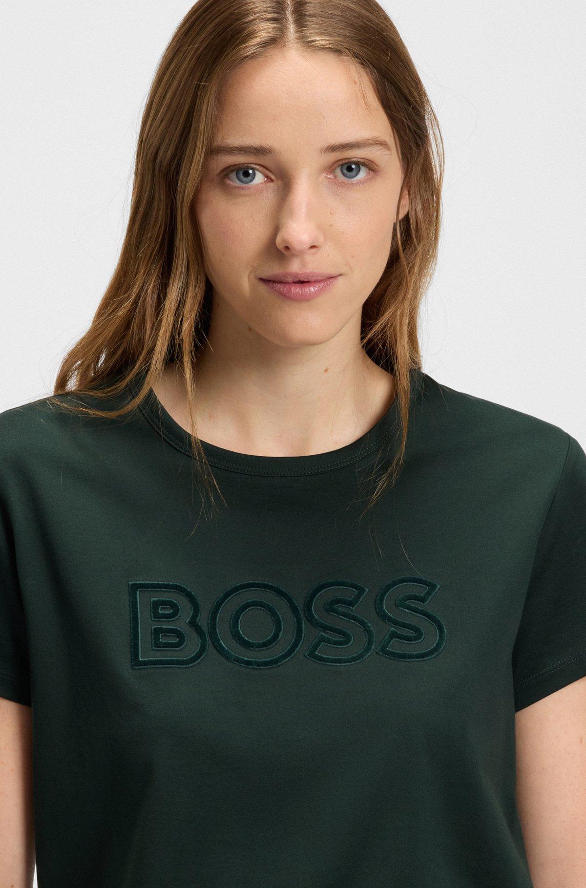 BOSS - Mercerized-cotton T-shirt with logo detail - Light Green Product Image