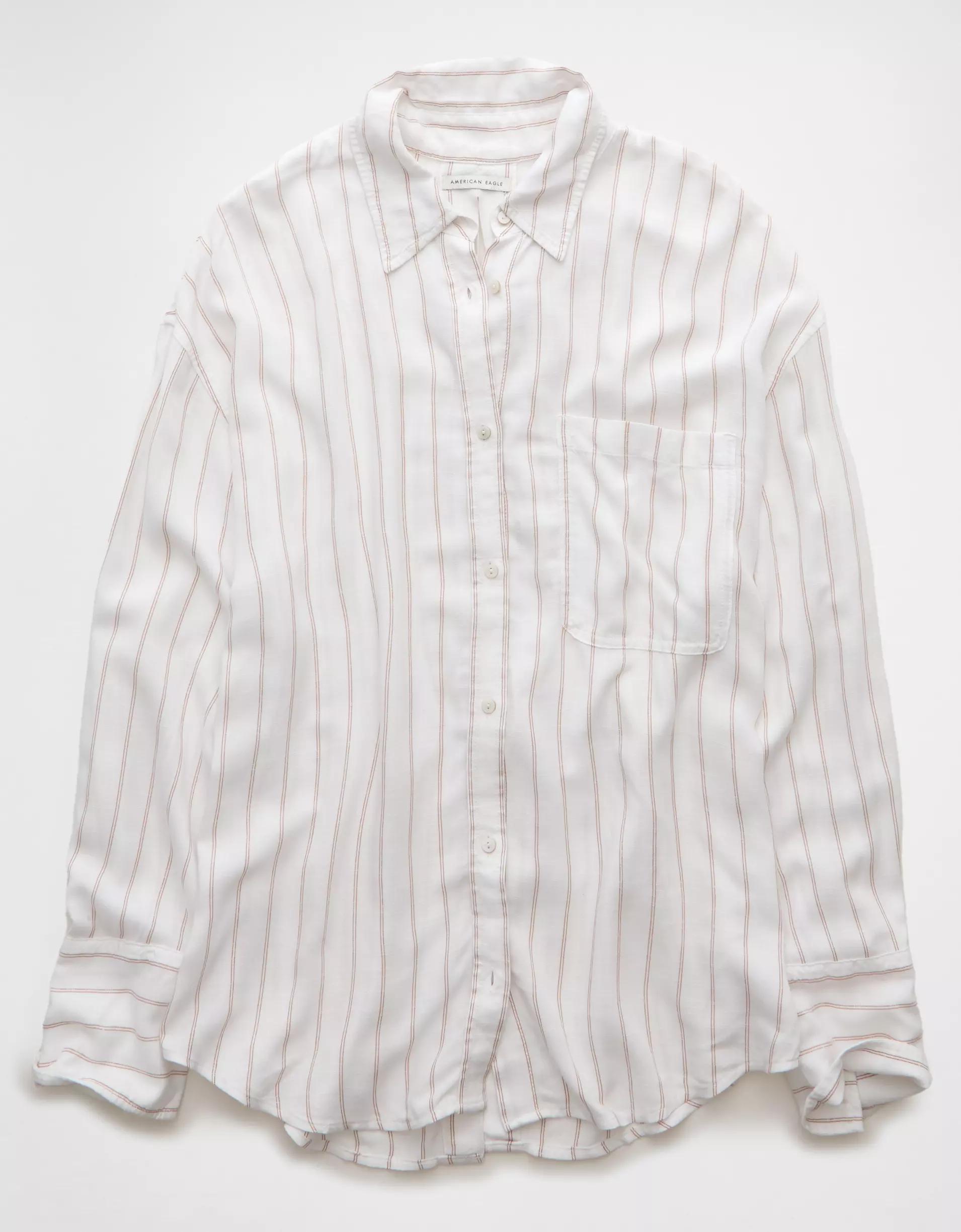 AE Long-Sleeve Tie Back Button-Up Shirt Product Image