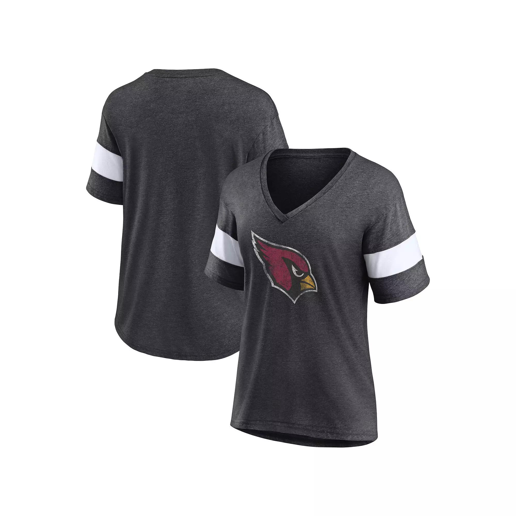 Women's Fanatics Heathered Charcoal/White Arizona Cardinals Distressed Team Tri-Blend V-Neck T-Shirt, Size: Small Product Image