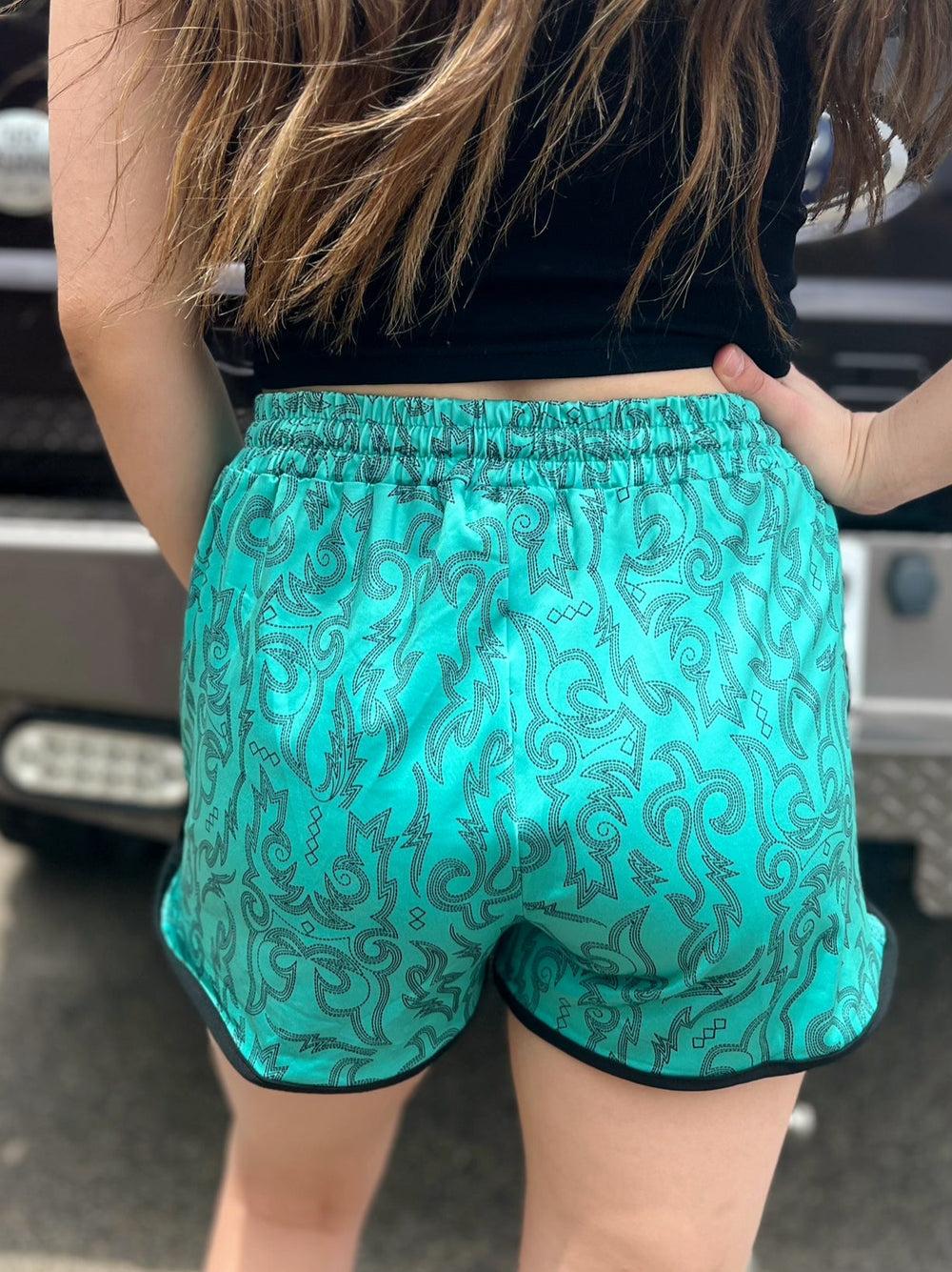 PLUS Sterling Kreek Raised Round Here Turquoise Shorts Product Image