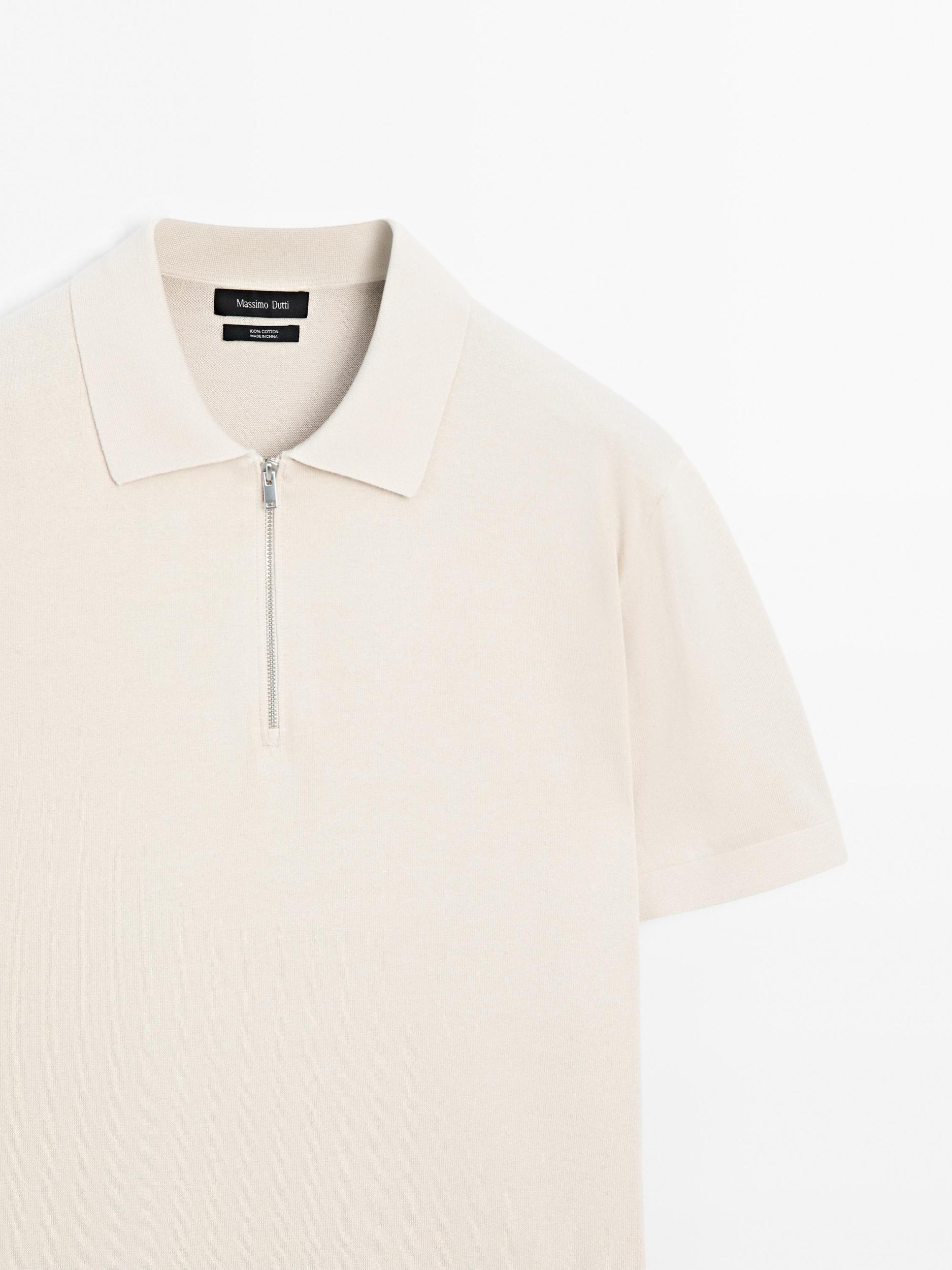 Cotton knit quarter-zip polo shirt Product Image