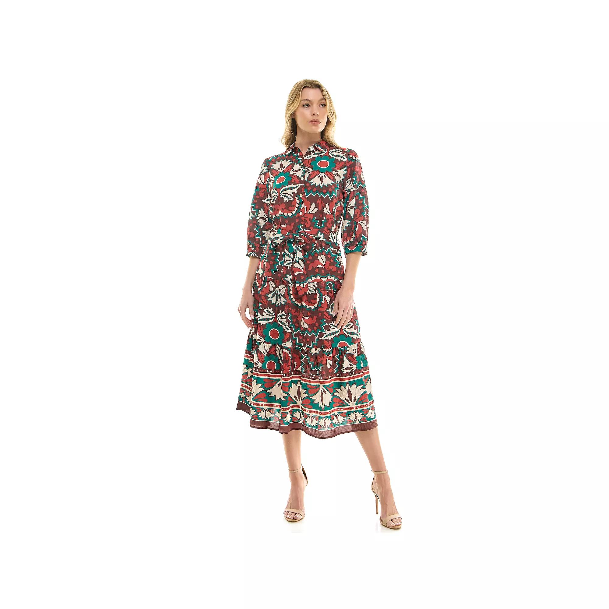 Women's Figueroa & Flower Bottom Border Button Down Dress, Size: Large, Brandy Product Image