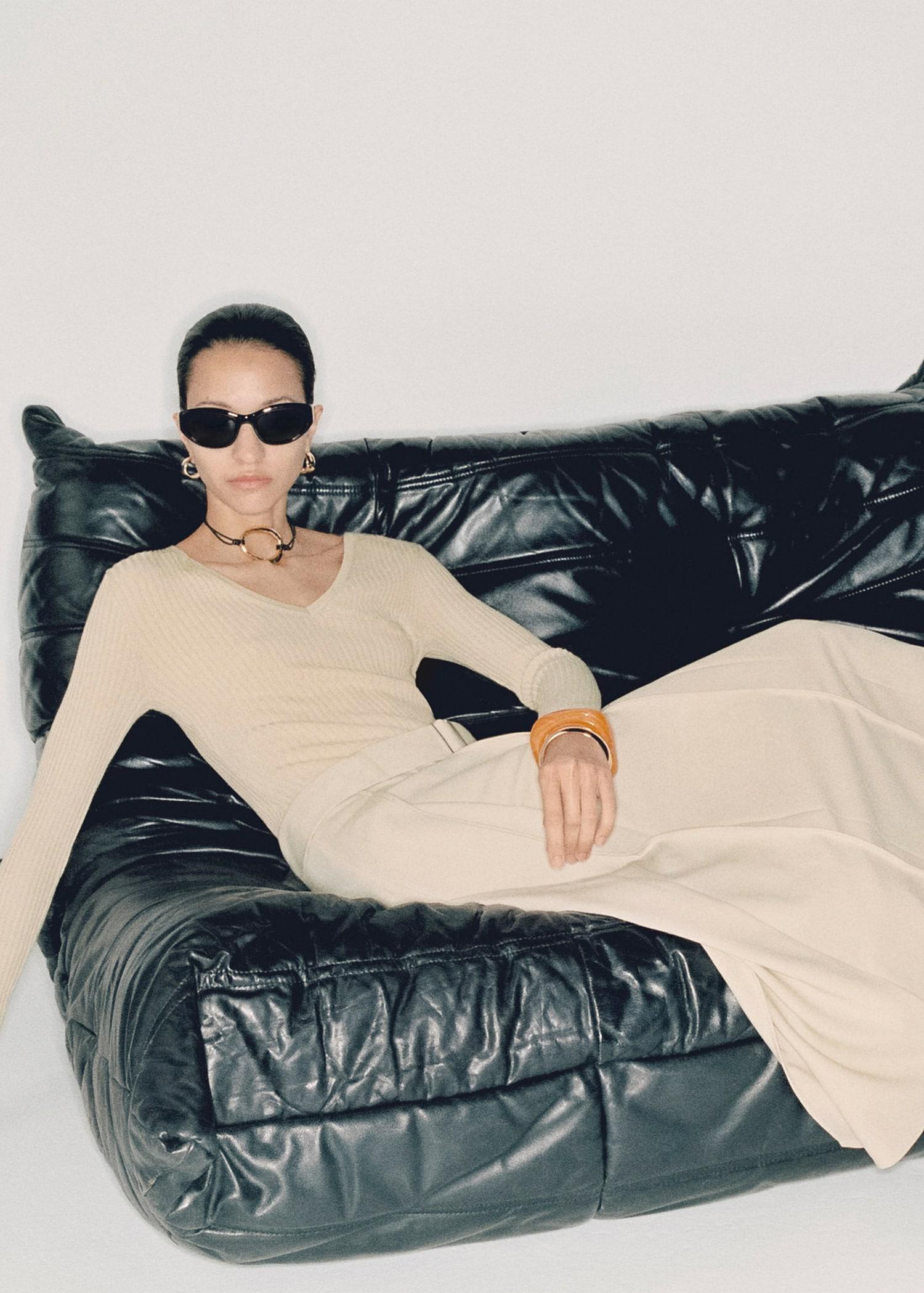 Combined woven dress with belt - Women | MANGO USA Product Image