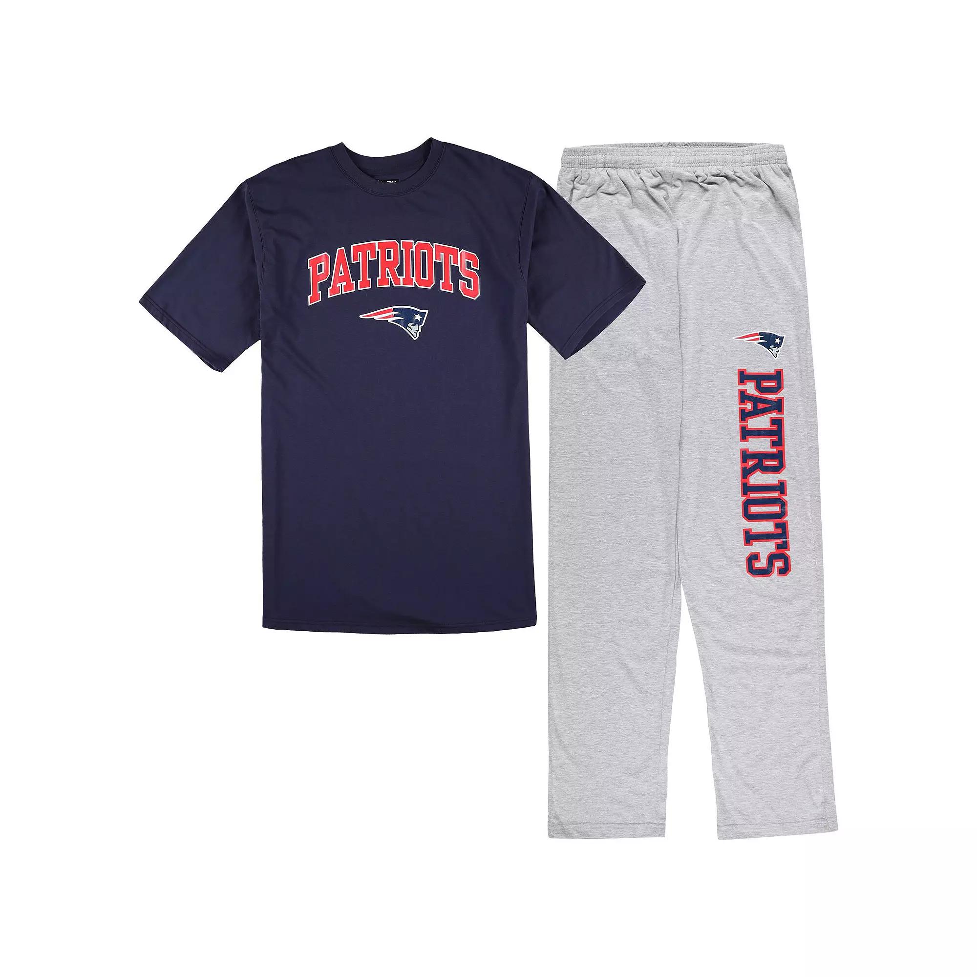 Men's Concepts Sport Navy/Heather Gray New England Patriots Big & Tall T-Shirt & Pajama Pants Sleep Set,  Product Image