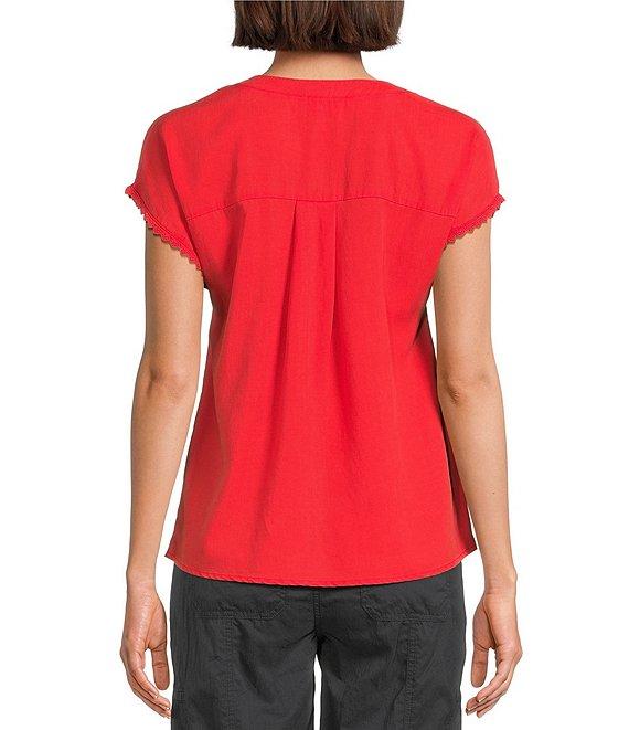 Westbound Crochet Yoke Notch Neck Short Sleeve Top Product Image