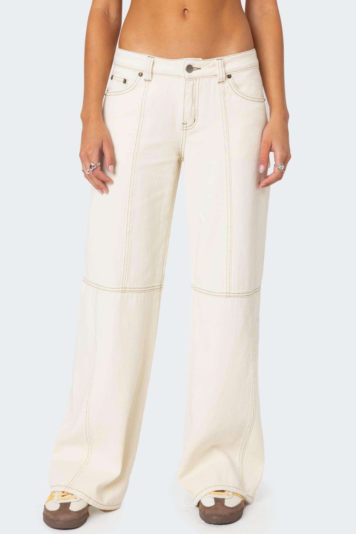 Contrast Stitch Low Rise Baggy Jeans Product Image