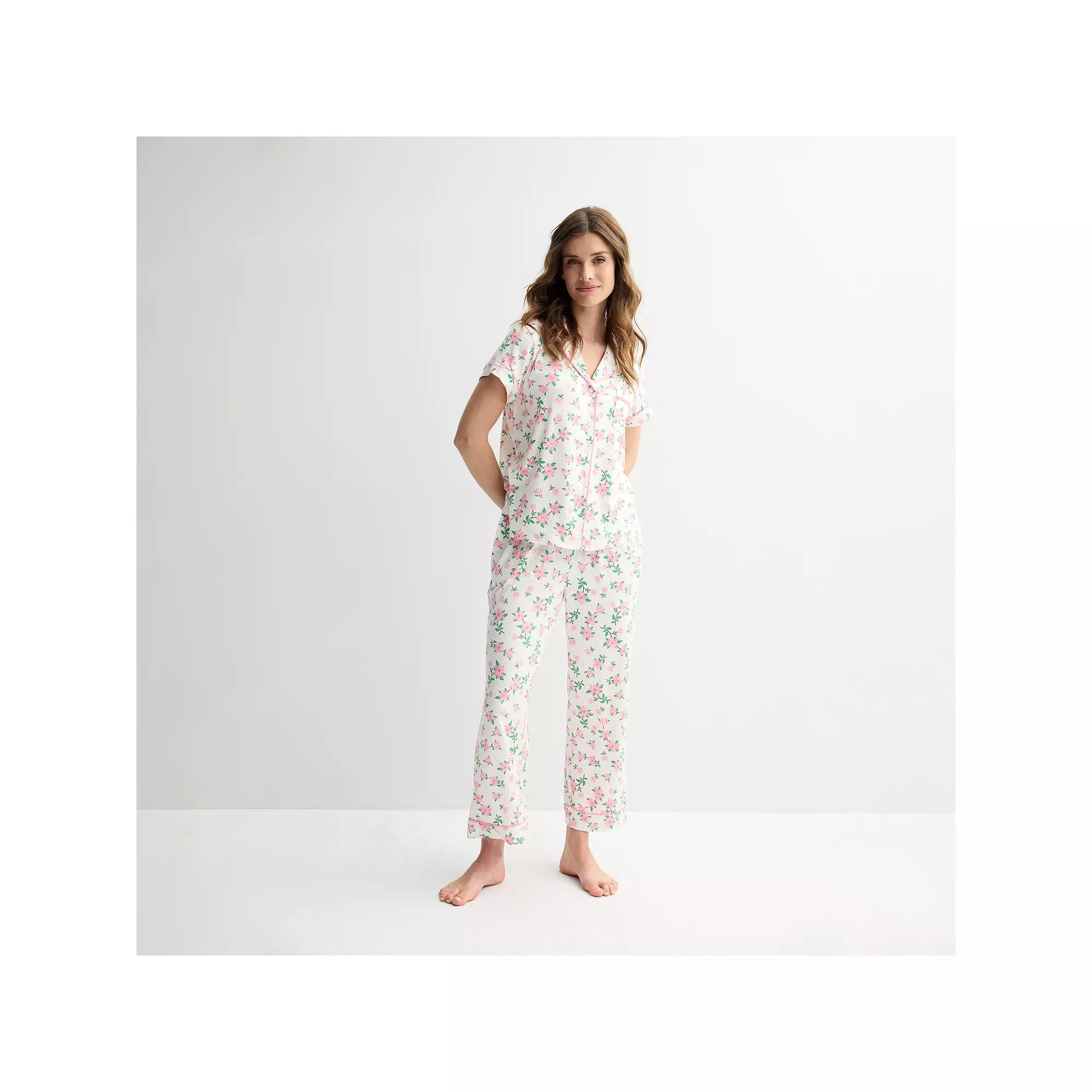 Women's Draper James 2-Piece Printed Cozy Short Sleeve Notch Collar Pajama Top & Pajama Pants Set,  Product Image