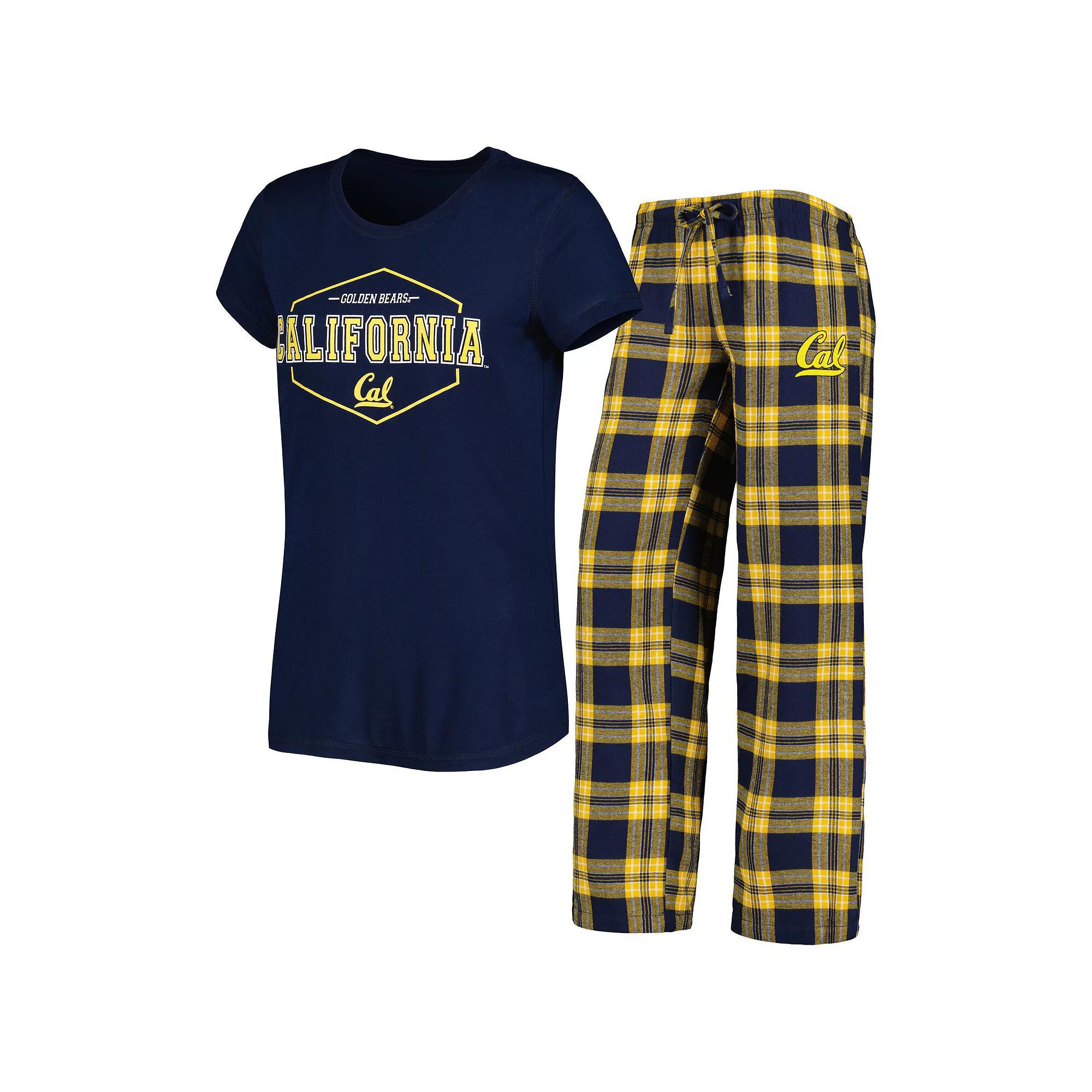 Women's Concepts Sport Navy/Gold Cal Bears Badge T-Shirt & Flannel Pants Sleep Set, Size: 2XL, Blue Product Image