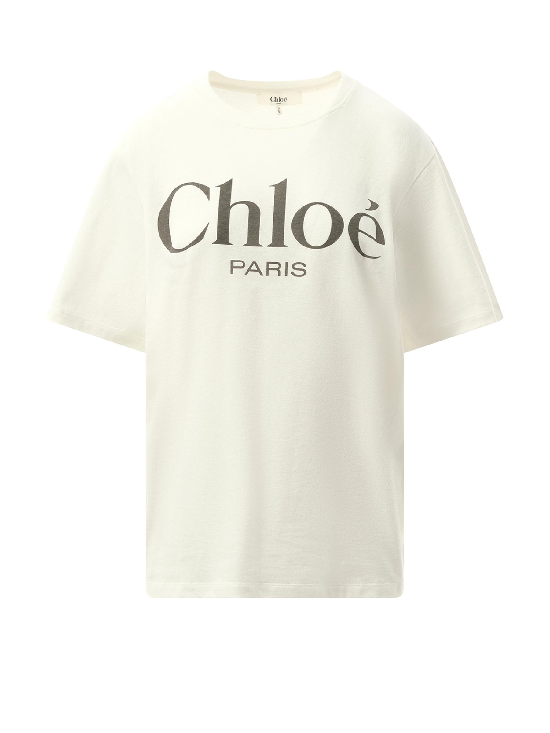 CHLOÉ White Crewneck T-shirt With Logo Print On The Front In Cotton Woman Product Image