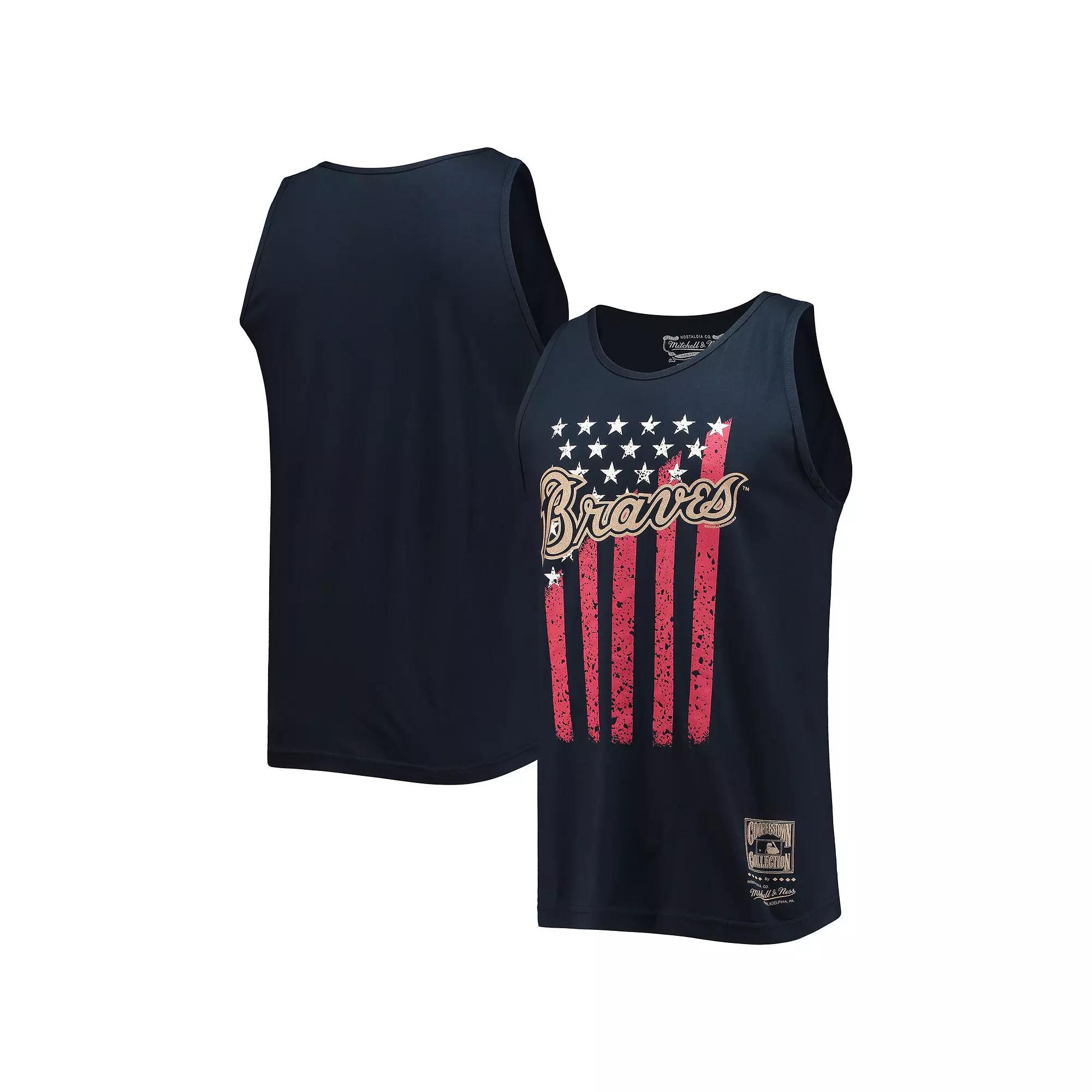 Men's Mitchell & Ness Navy Atlanta Braves Cooperstown Collection Stars and Stripes Tank Top, Size: Medium, Blue Product Image