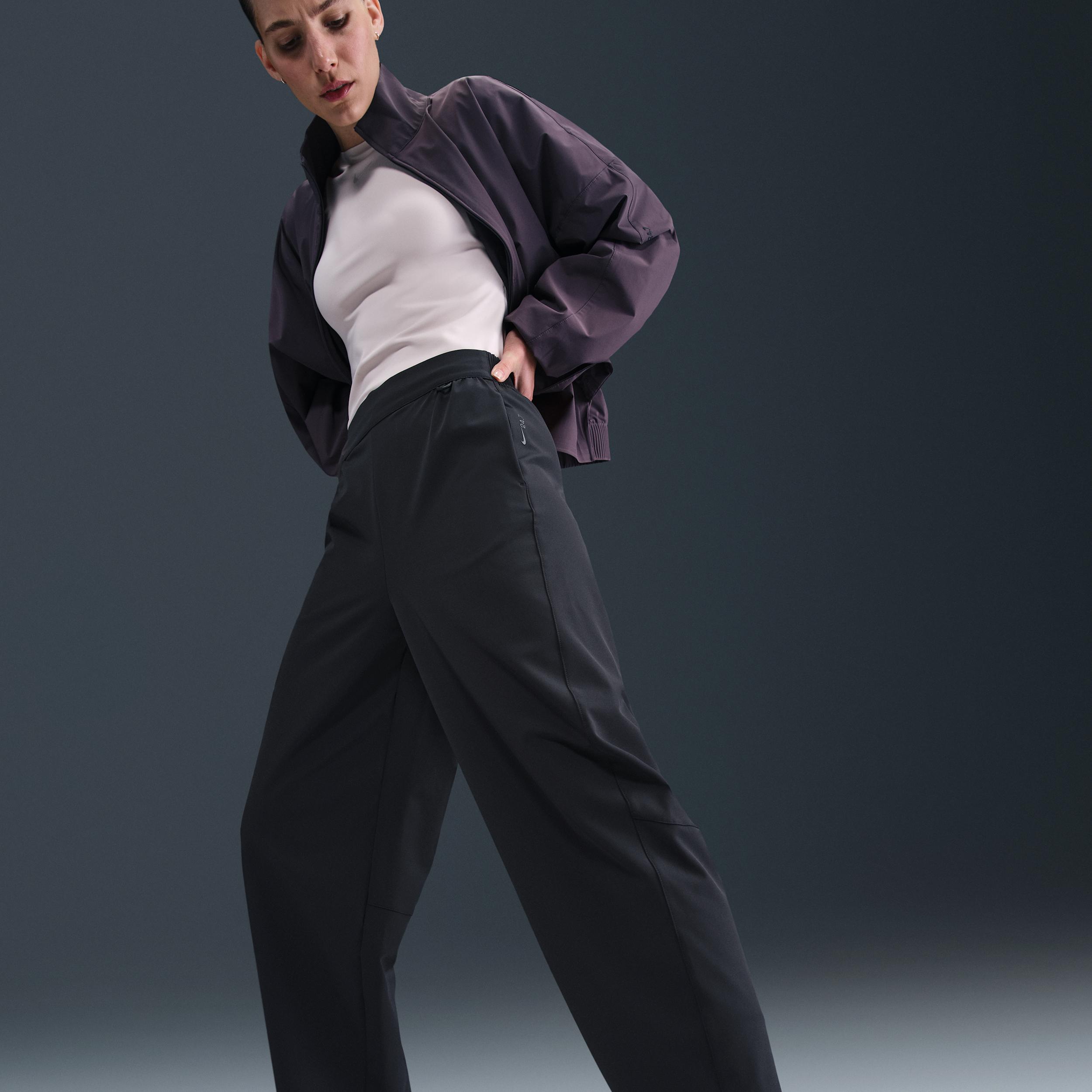 Nike Womens 24.7 PerfectStretch Dri-FIT High-Waisted Loose Barrel-Leg Pants | HM8847-010 Product Image