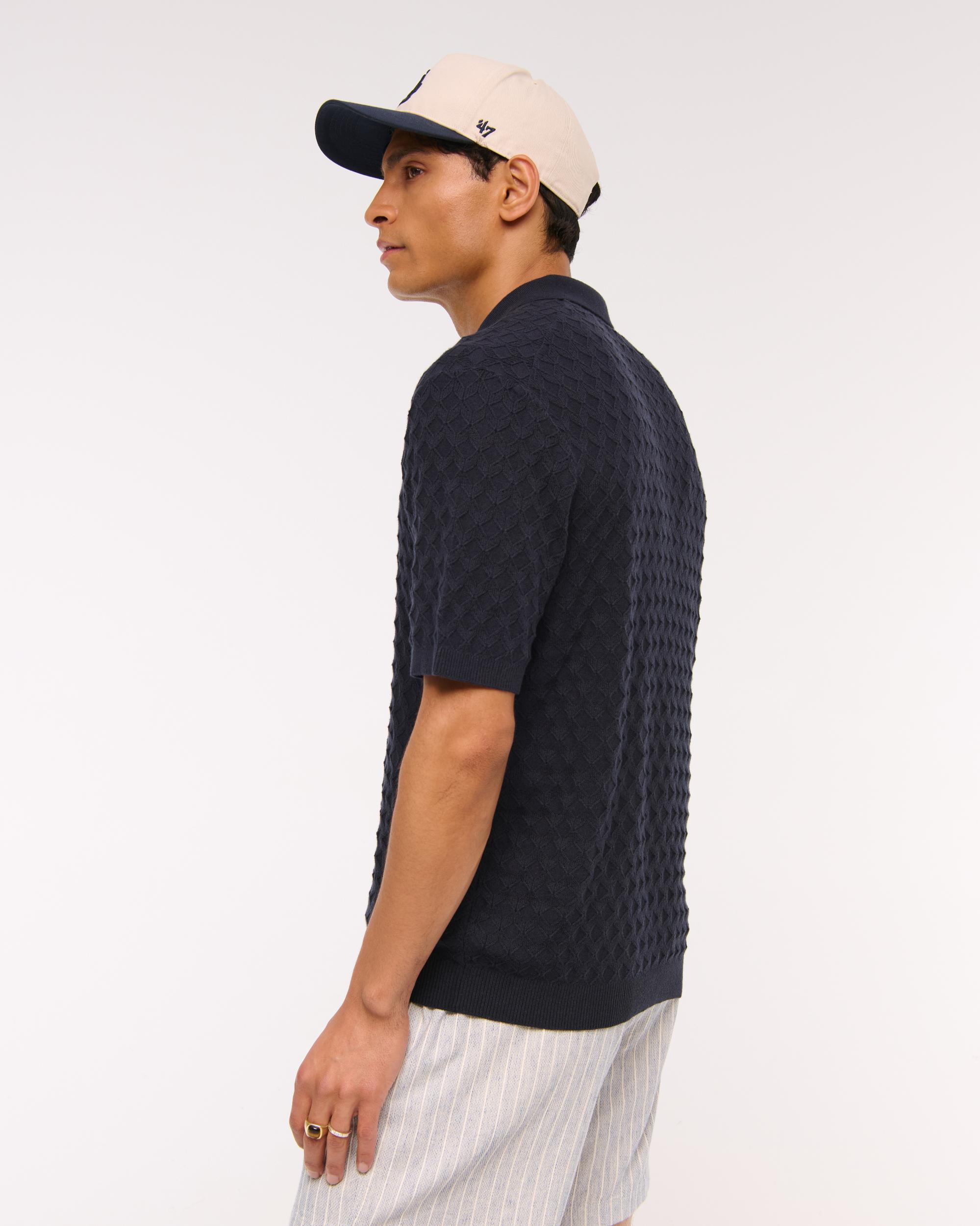 Pointelle Stitch Johnny Collar Sweater Polo Product Image