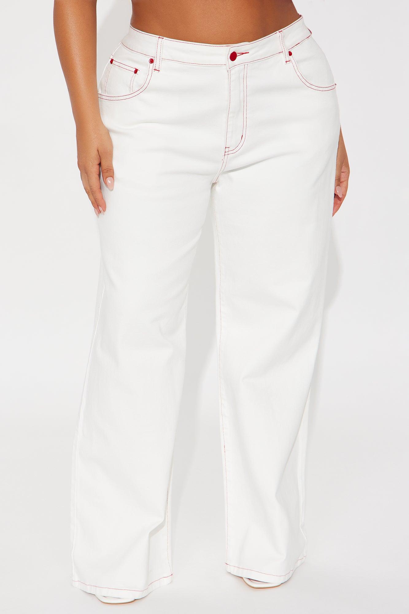 Cherry Bow Embroidered Wide Leg Jeans - White Female Product Image