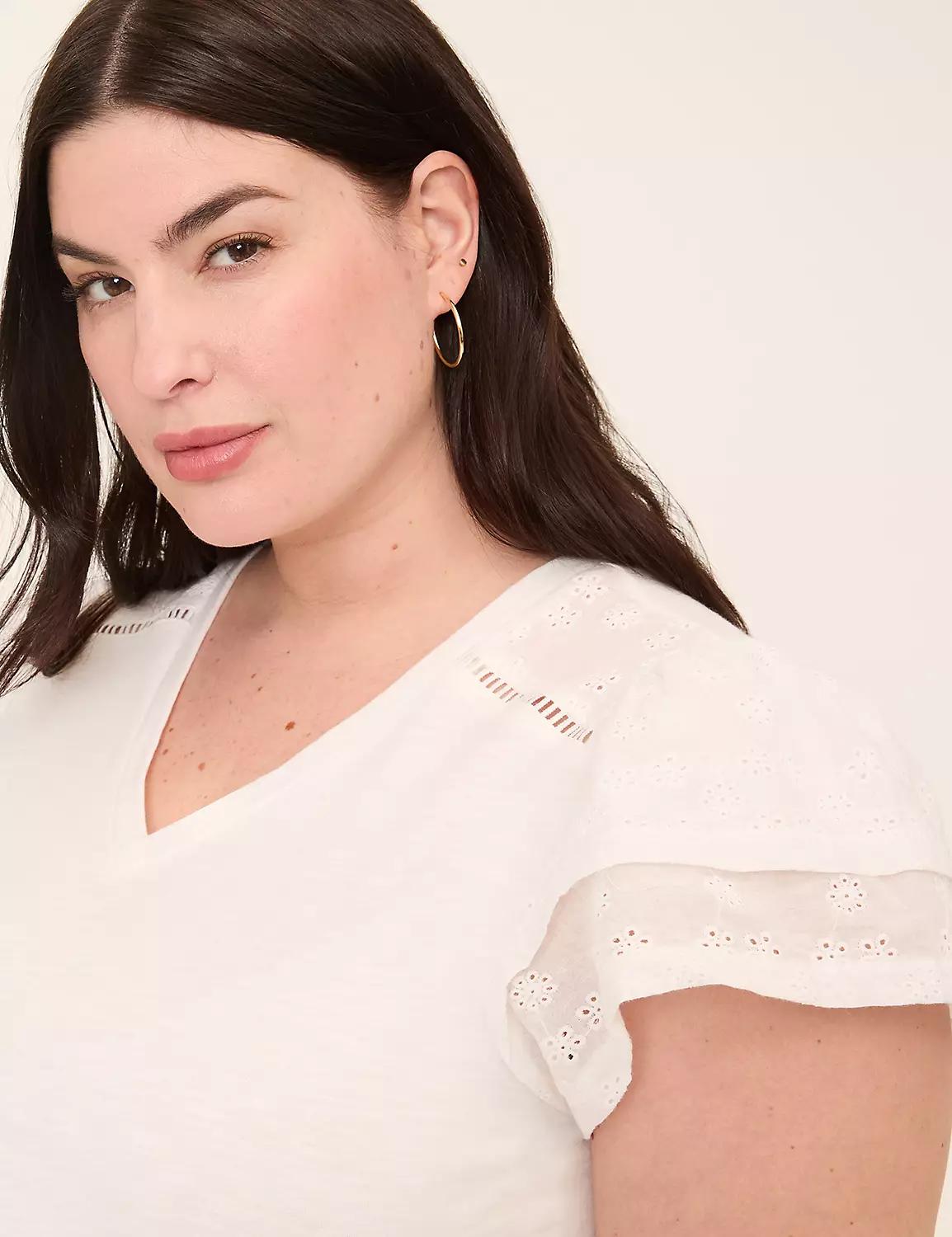 Eyelet-Sleeve V-Neck Top Product Image