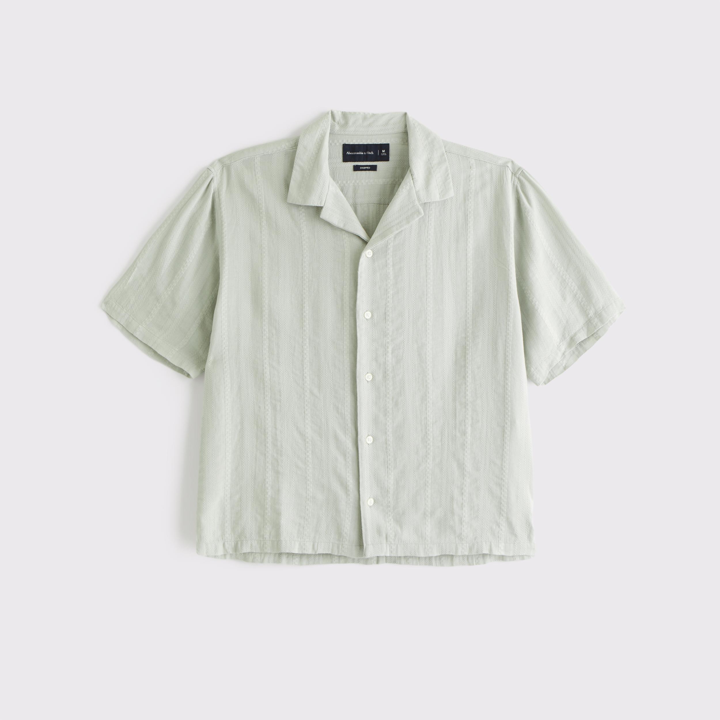 Camp Collar Cropped Button-Up Shirt Product Image