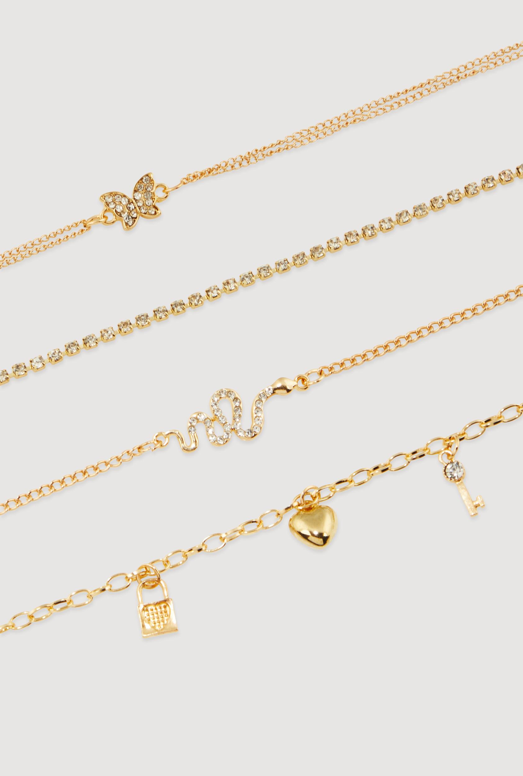 Layered Rhinestone Bracelet and Rings Set Unisex Product Image