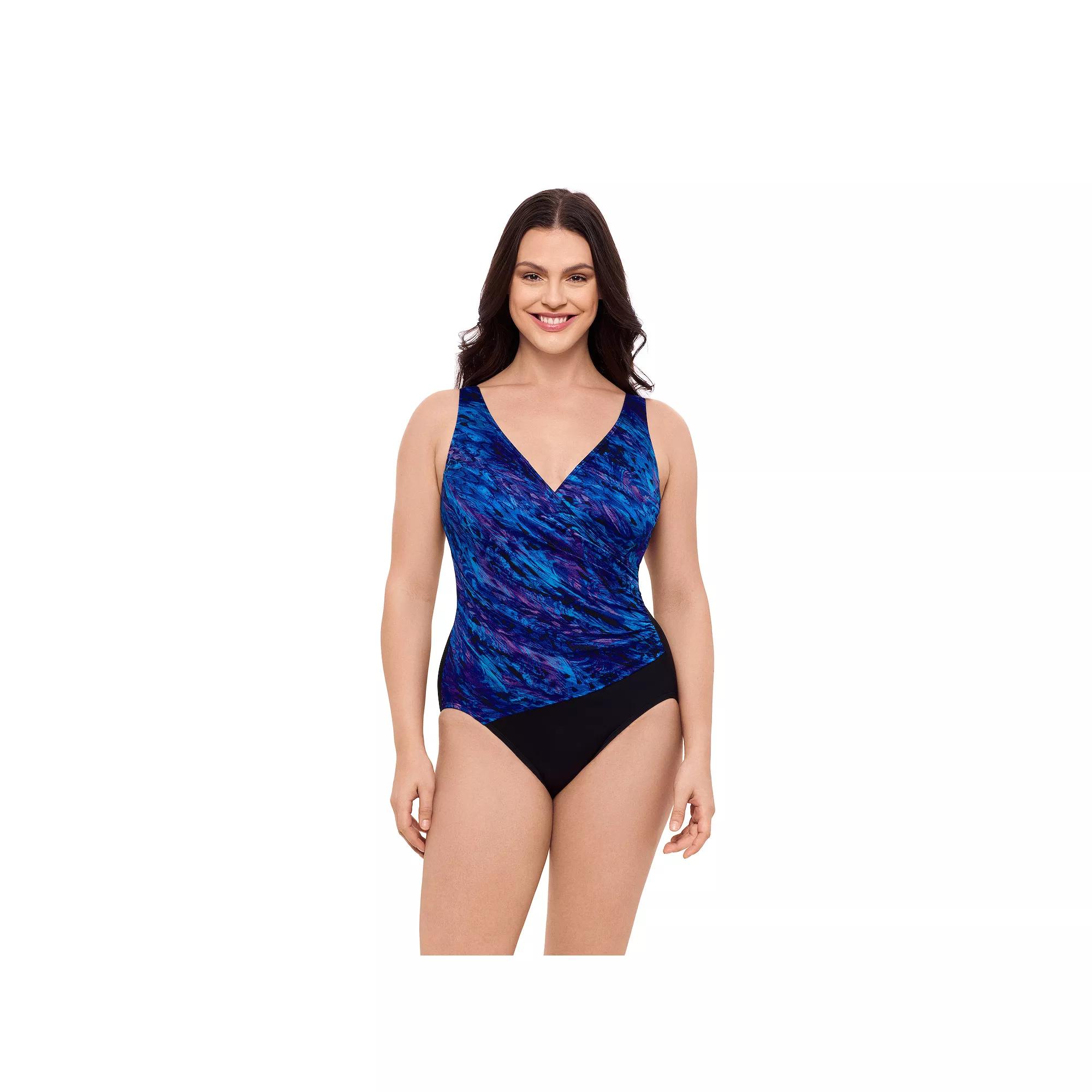Women's Great Lengths Marble Canyon Shirred Surplice One-Piece Swimsuit, Size: 18 Product Image