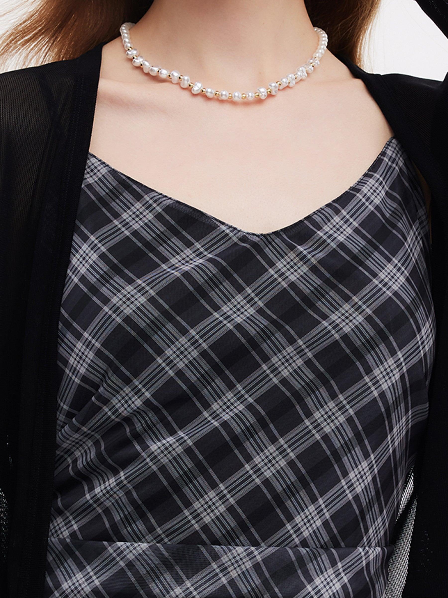 Plaid Adjustable Straps Slip Midi Dress And Cardigan Two-Piece Set Product Image