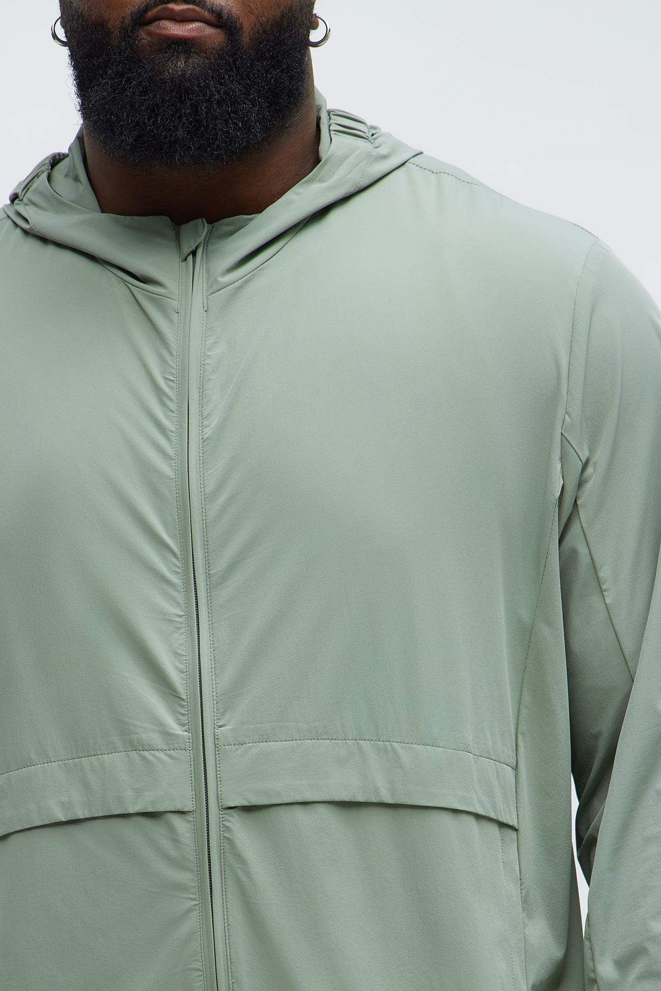 Lightweight Stretch Hooded Running Windbreaker Jacket - Sage Product Image