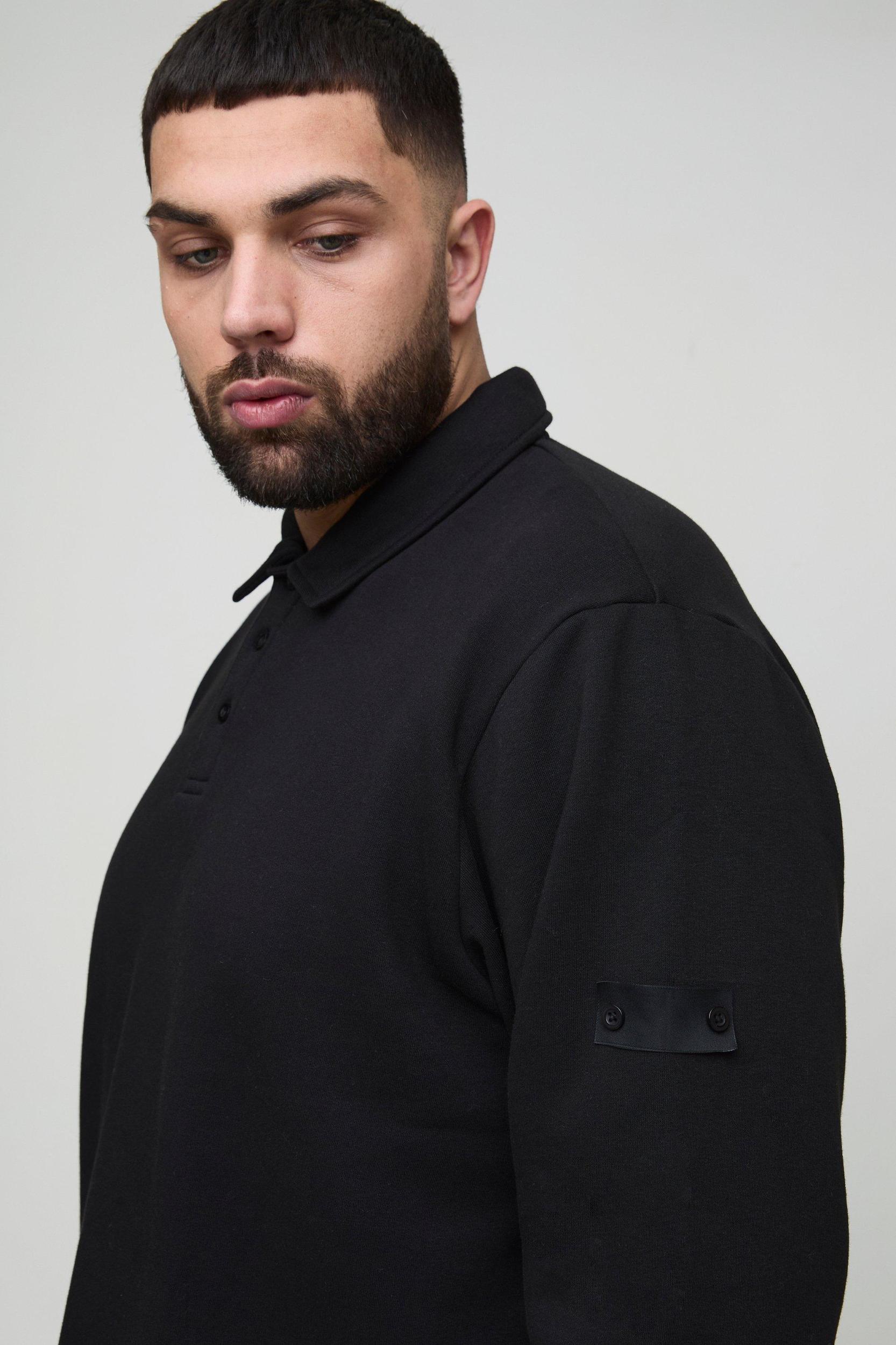 Plus Woven Tab Rugby Polo | boohooMAN USA Product Image