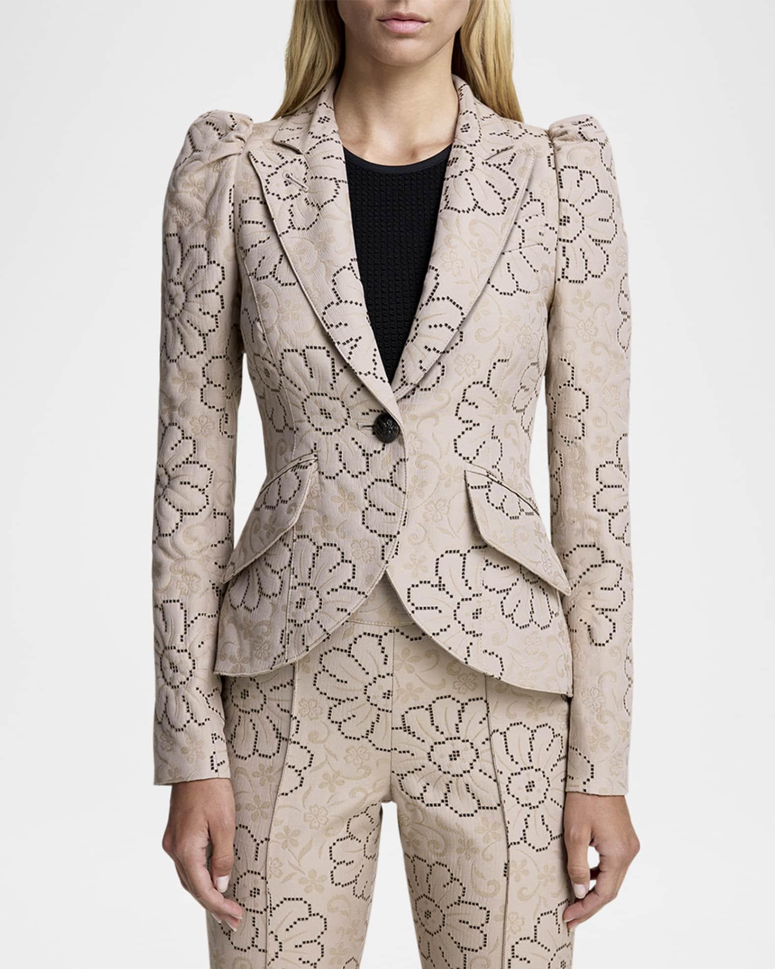 Floral Jacquard Puff-Sleeve Blazer Product Image