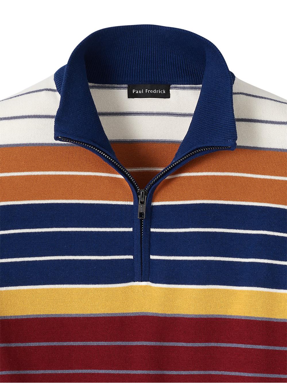 Cotton Quarter Zip Mock Neck Sweater - Multi Product Image