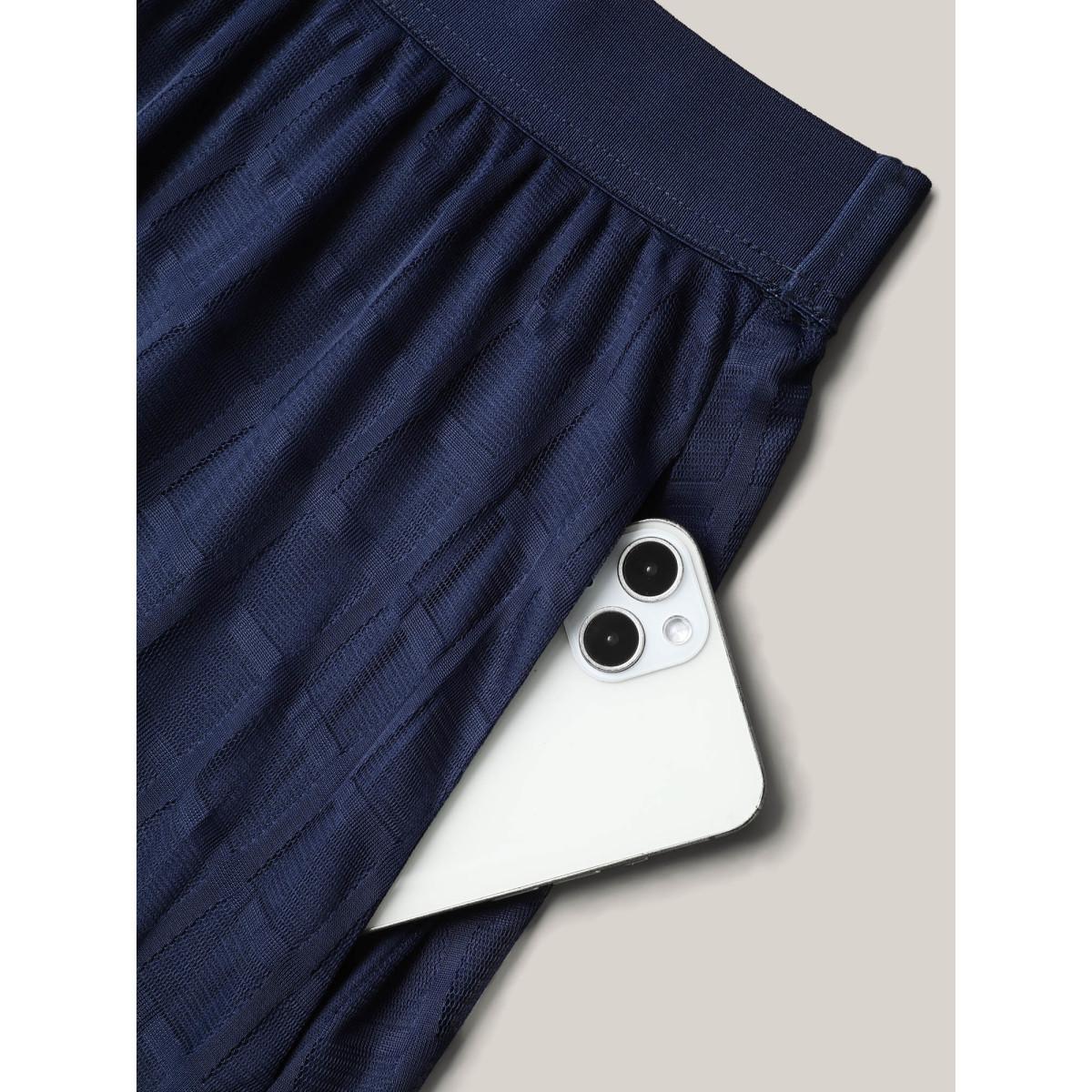 Plus Size Plaid Pattern Pleated Line Midi Skirt Women Indigo Elegant Tiered No stretch Everyday Skirts BloomChic 18-20/2X Product Image