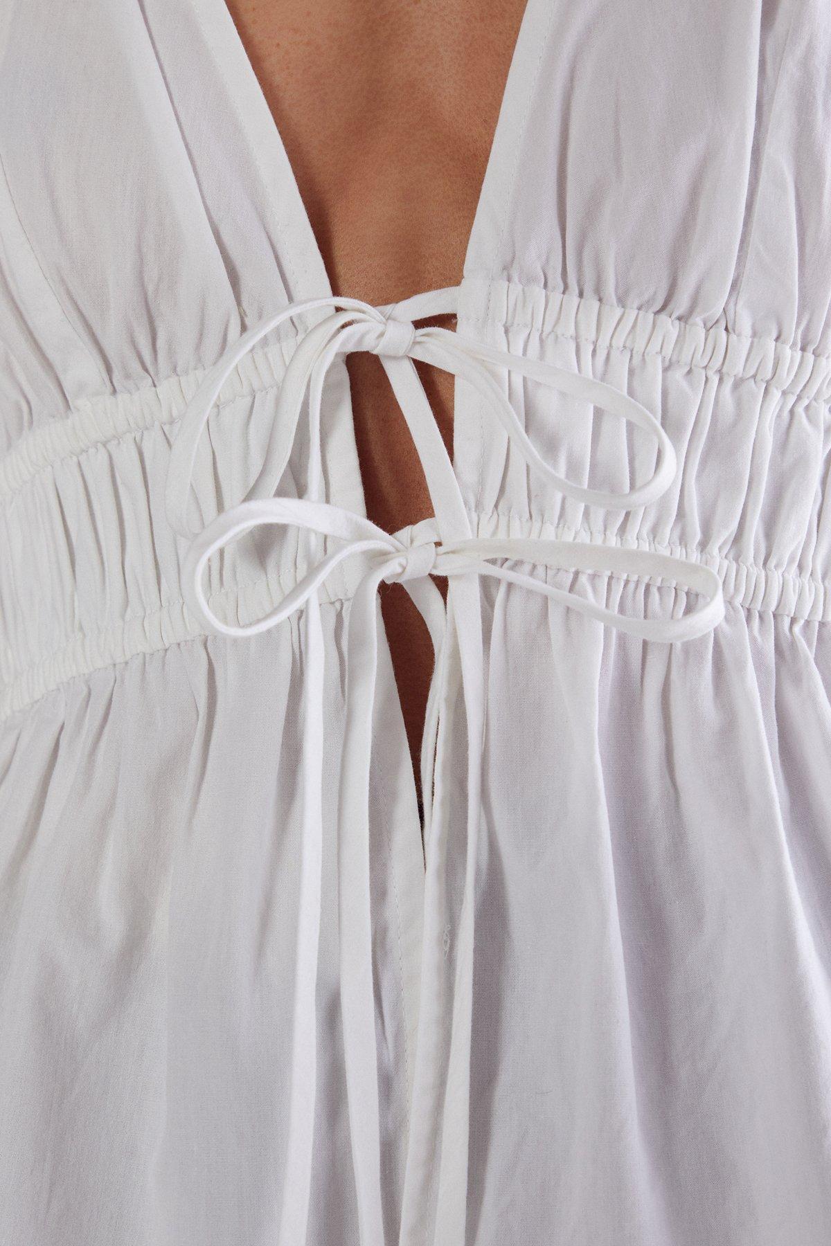 Cotton Poplin Halter Neck Ruched Tie Front Peplum Top Product Image