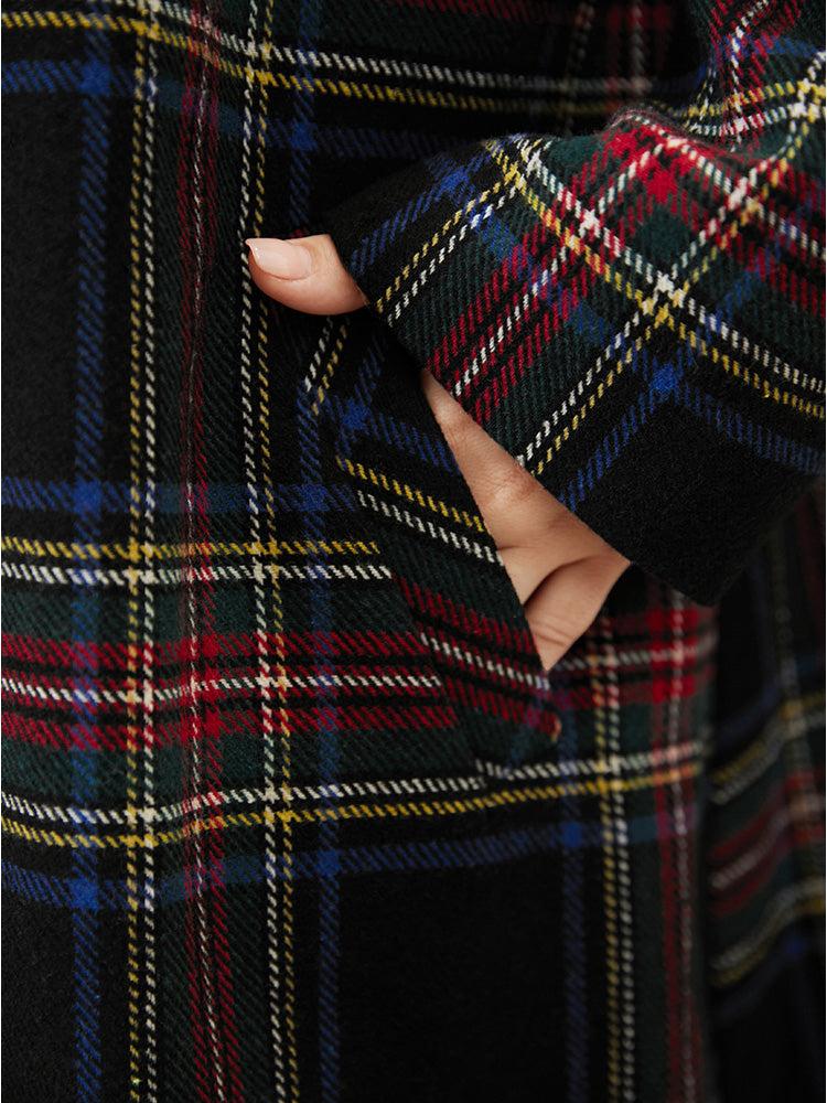 Plaid Button Through Pocket Lapel Collar Coat Female Product Image