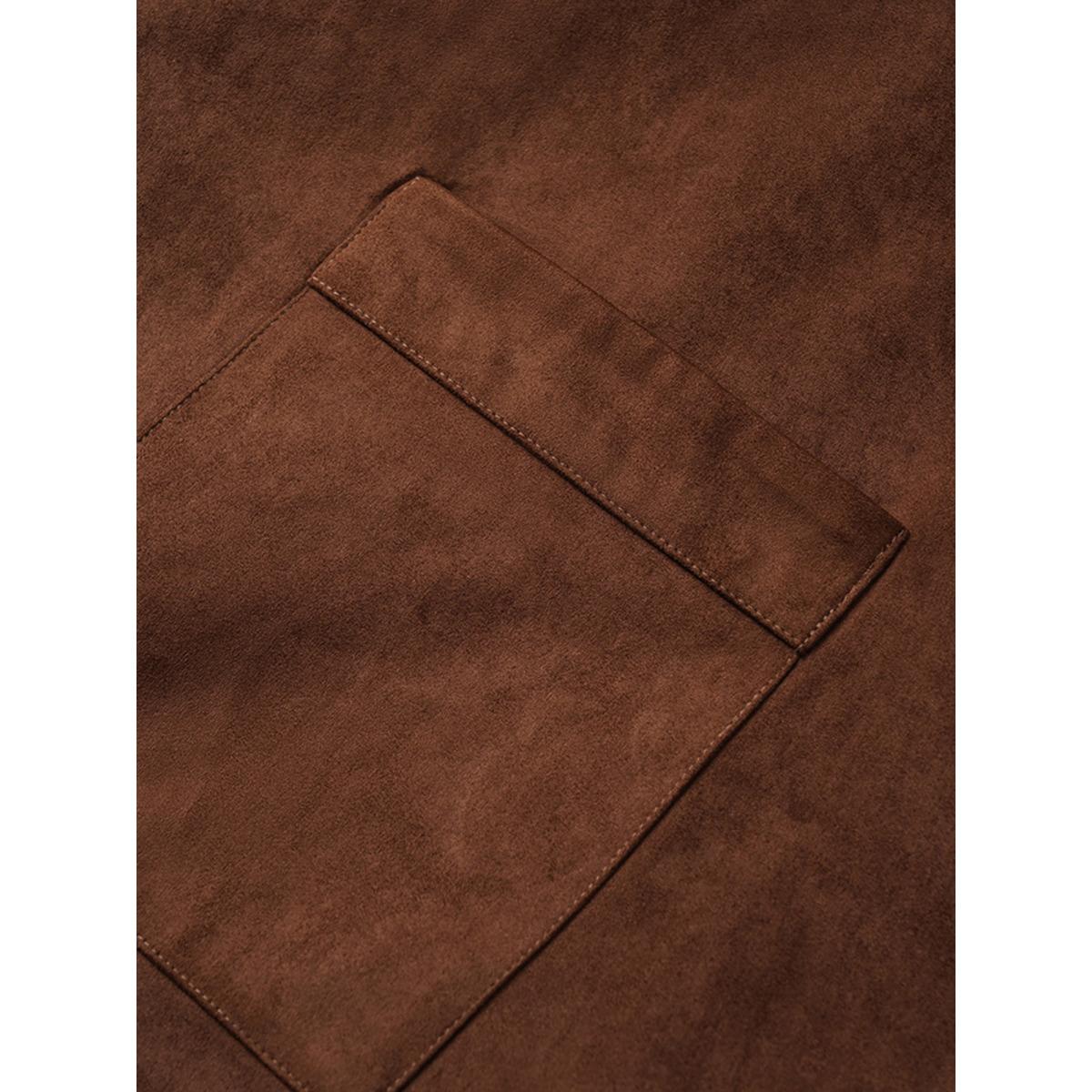 Plus Size Faux Suede Asymmetrical Neck Pocket Vest Women DarkBrown Casual Plain Ladies Dailywear Winter Coats BloomChic 26/4X Product Image