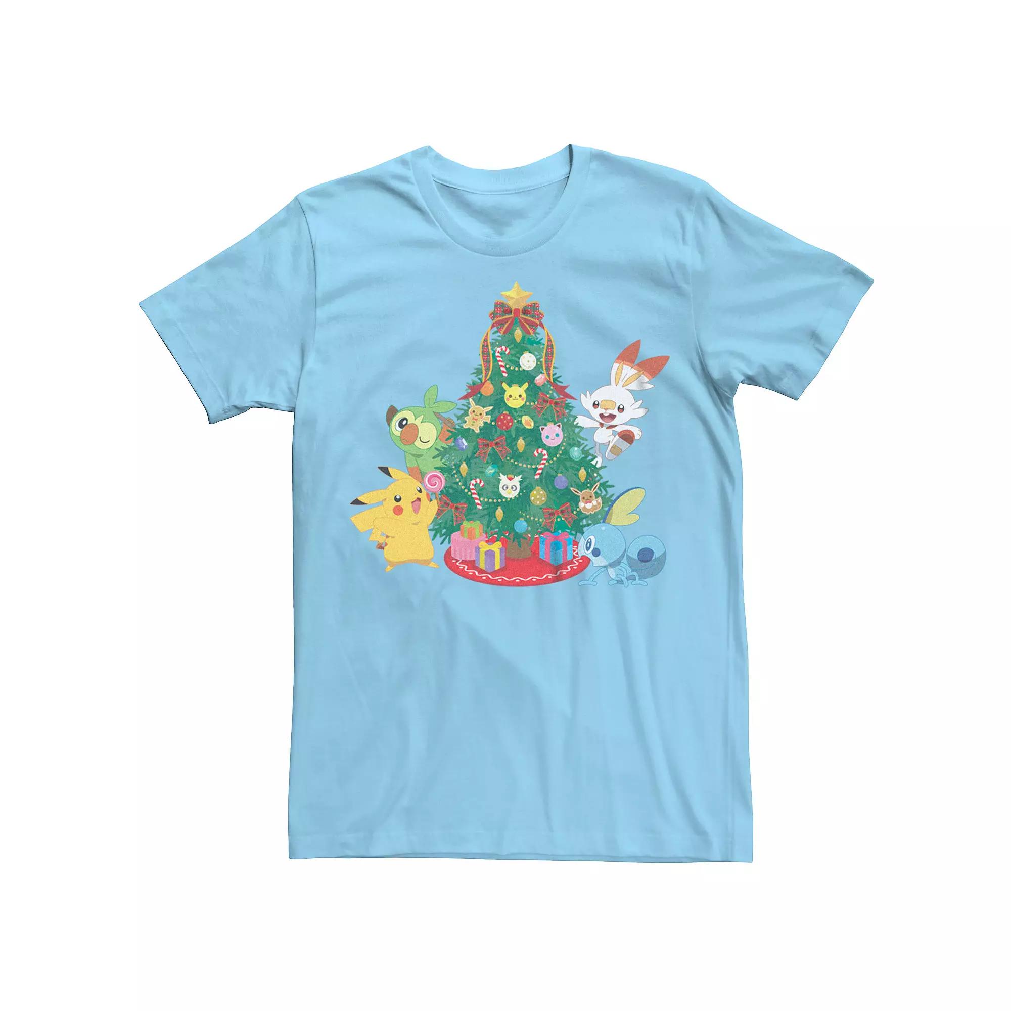 Men's Pokemon Christmas Tree Gathering Tee, Size: Medium, Light Blue Product Image