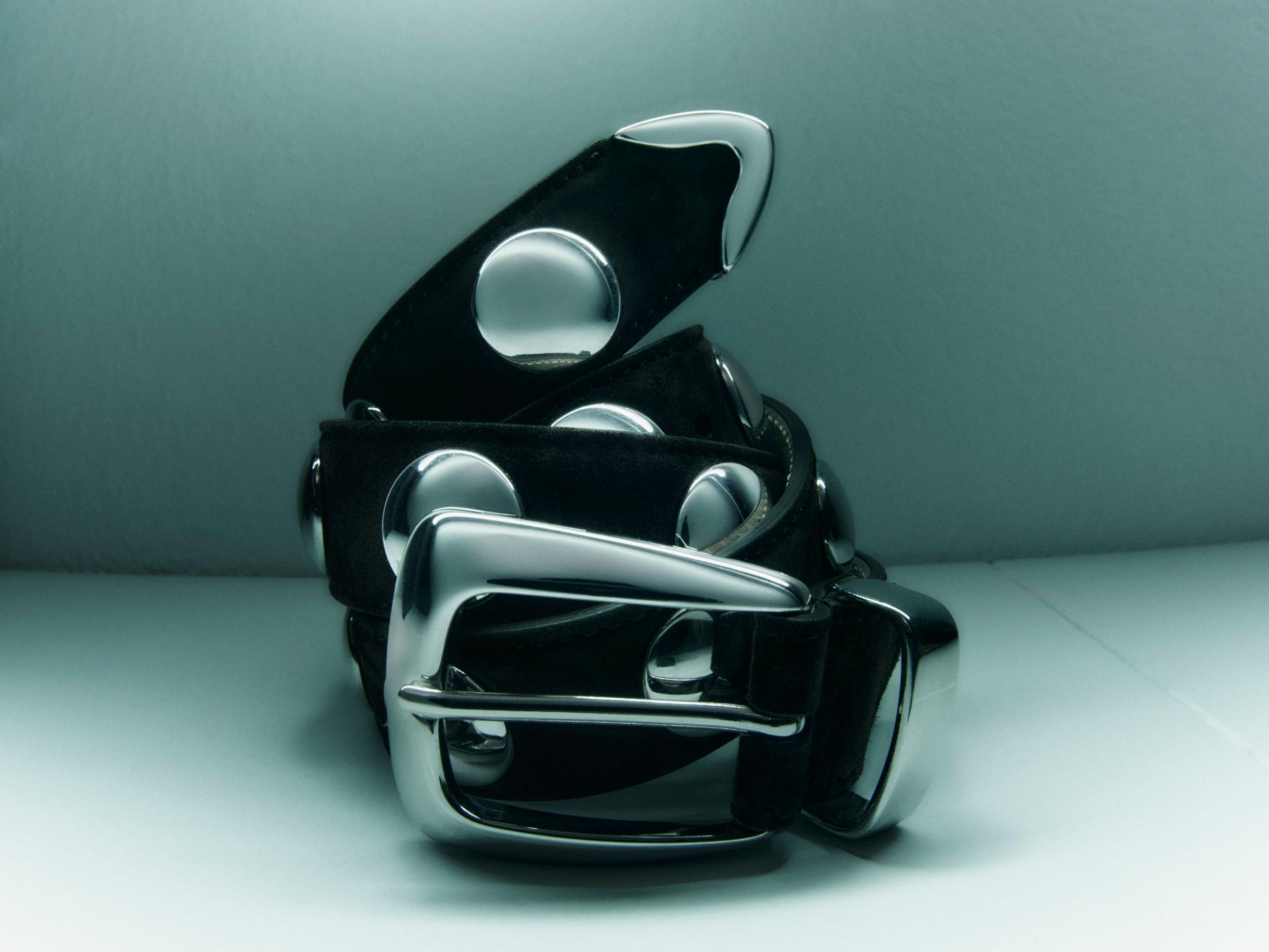 Benny Belt with Studs in Coffee Suede and Silver Product Image