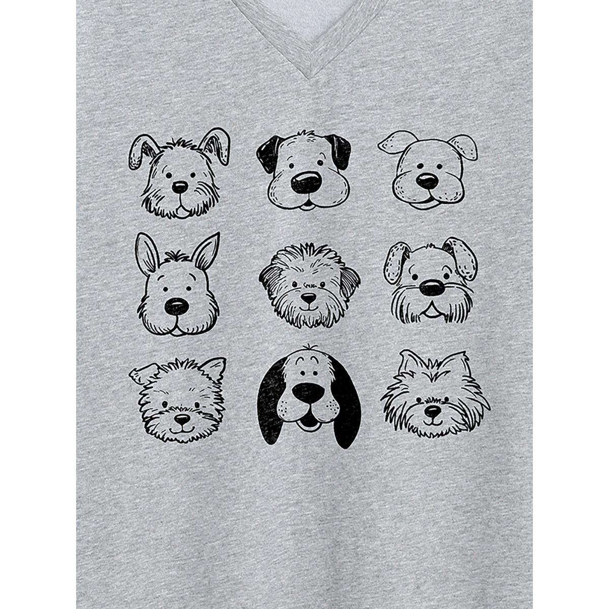 Plus Size Hello Puppies V-Neck T-Shirt Mediumgray Women Non Animals V-neck Everyday-Casual T-shirts BloomChic 10/M Product Image