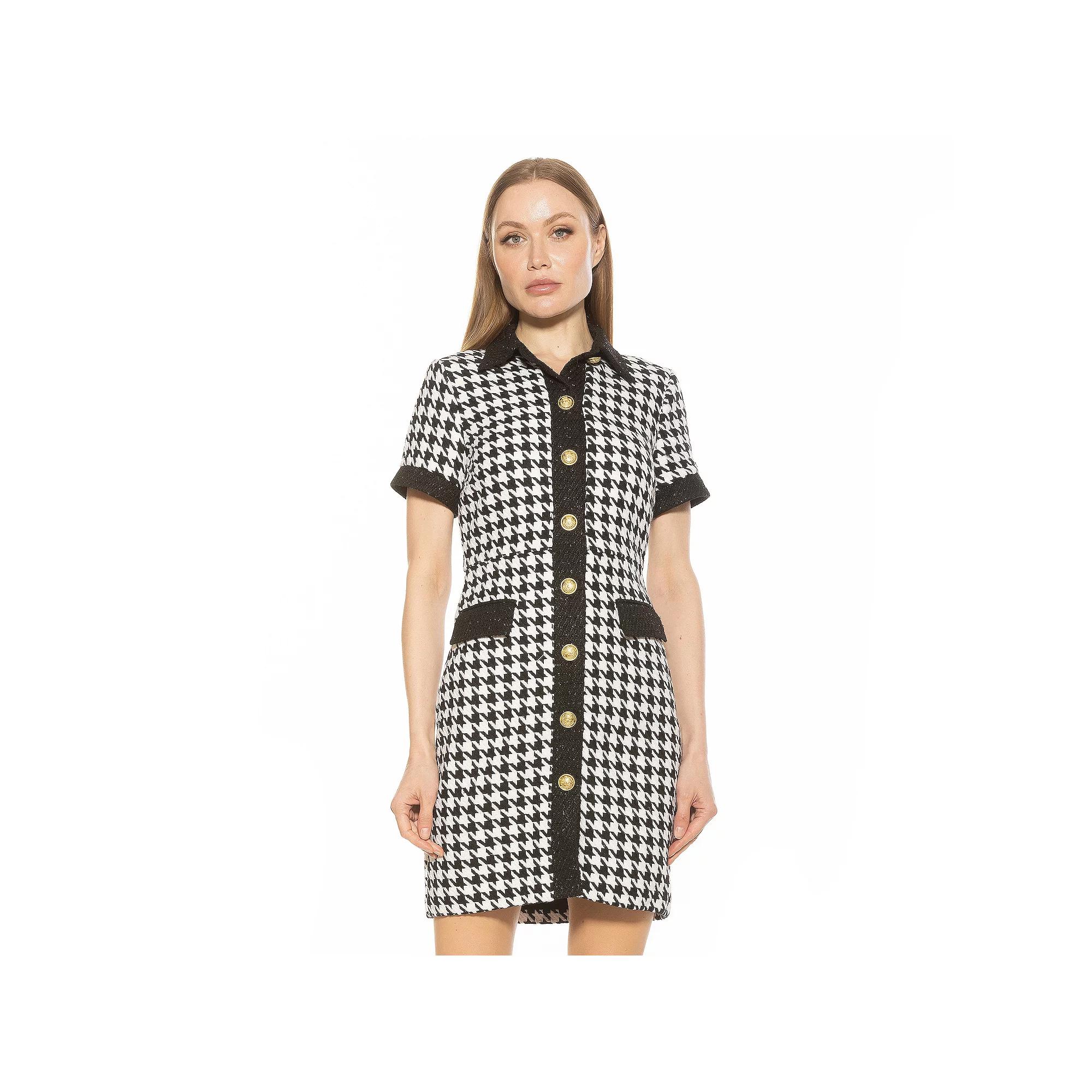 Women's ALEXIA ADMOR Jenni Button Down Tweed Shirt Dress, Size: 4, Black White Product Image