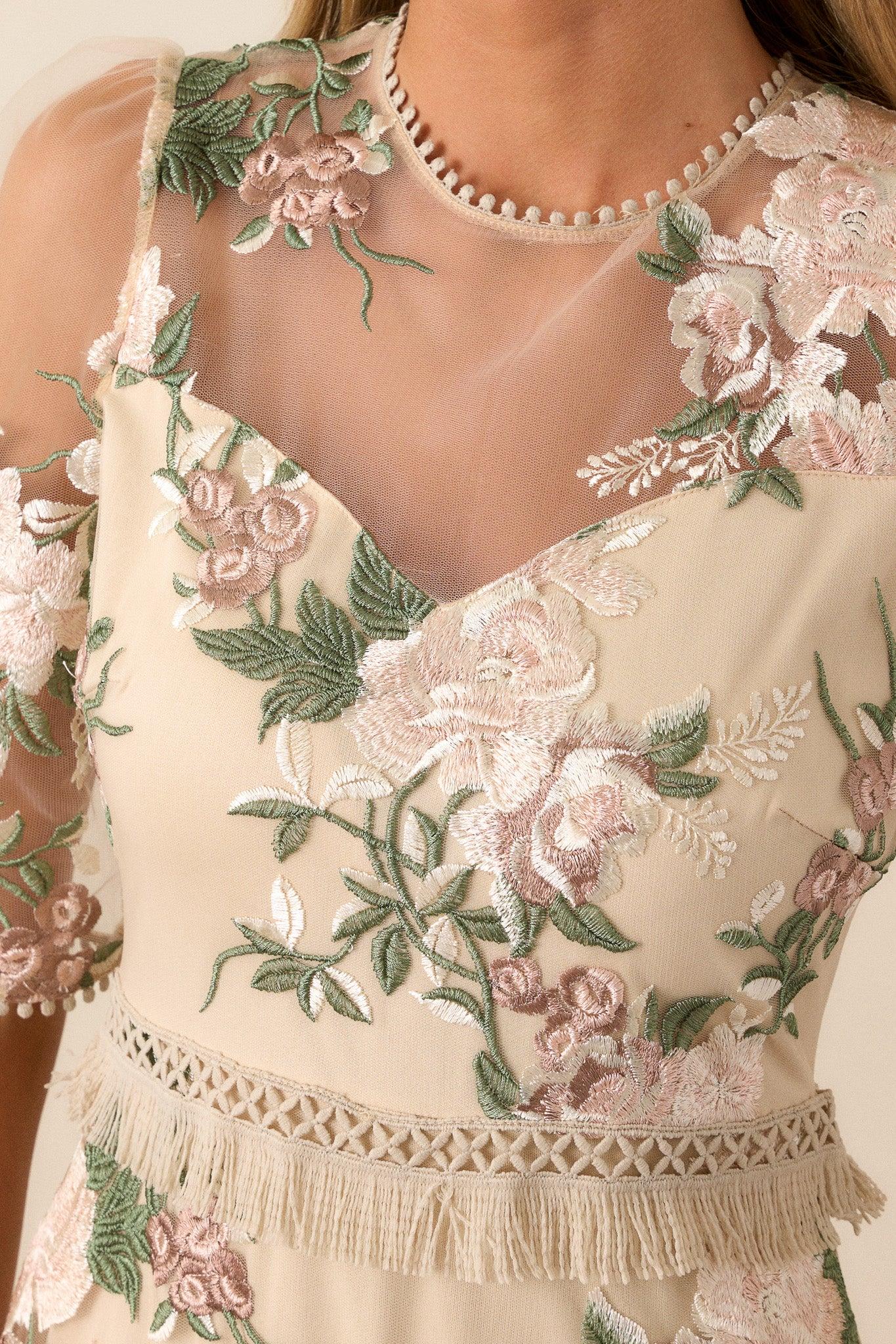 Honestly Love You Beige Floral Midi Dress Product Image