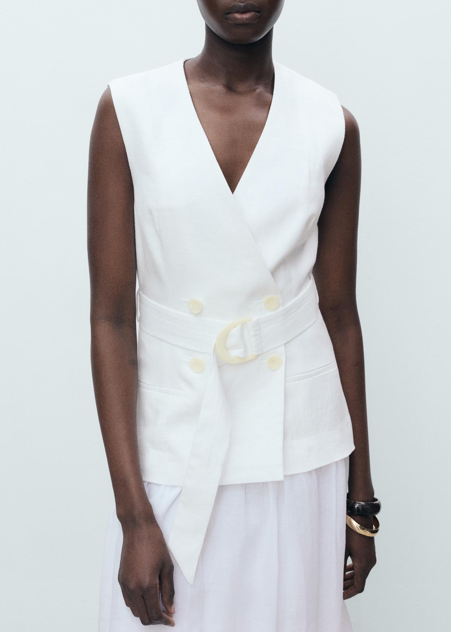 Linen and ramie dress with belt - Women | MANGO USA Product Image