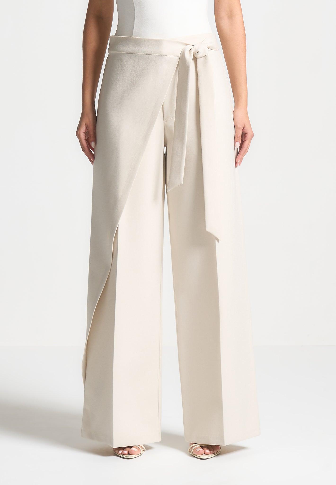 Tailored Wrap Trousers with Tie - Light Beige Female Product Image