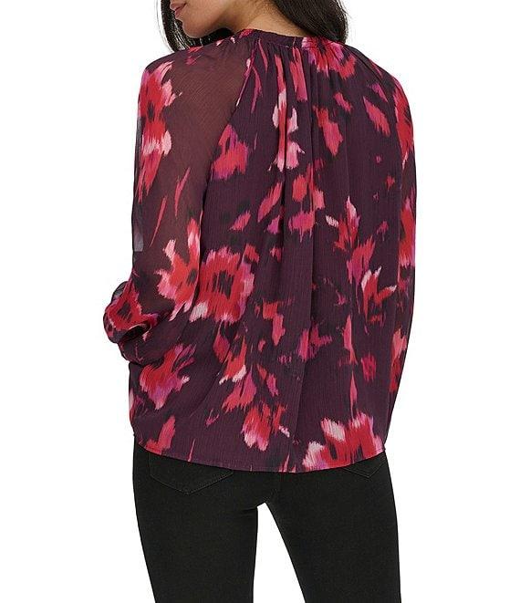 Calvin Klein Printed Chiffon Crew Neck Long Sleeve Top Product Image