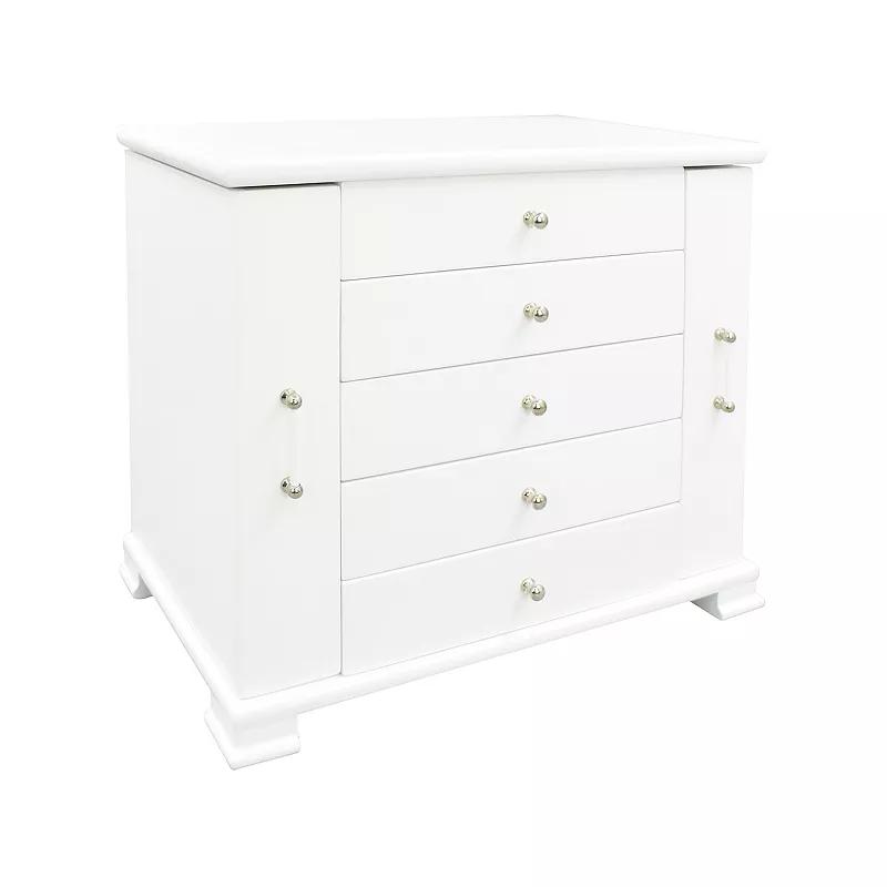 White Wooden Lift Top 4-Drawer Jewelry Box, Womens Product Image
