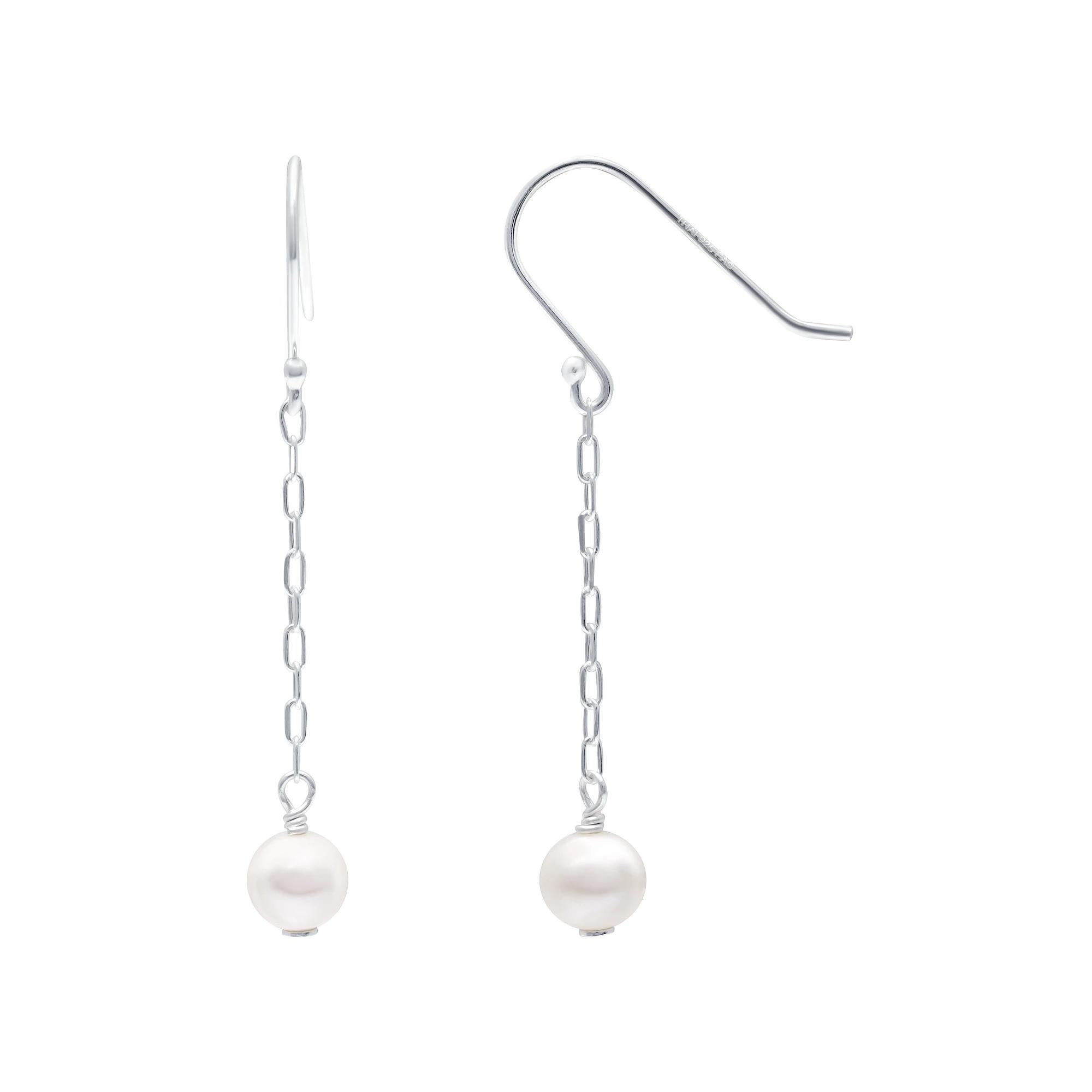Aleure Precioso Sterling Silver Freshwater Cultured Pearl Chain Link Drop Earrings, Women's, Silver Tone Product Image