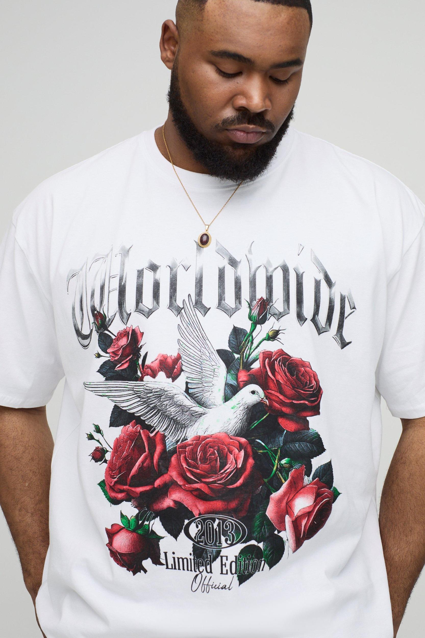 Plus Oversized Large Scale World Wide Floral Print T-Shirt | boohooMAN USA Product Image