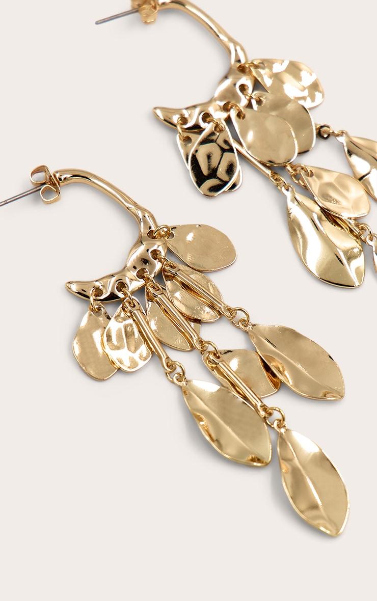 Gold Textured Drape Leaf Statement Earrings Product Image
