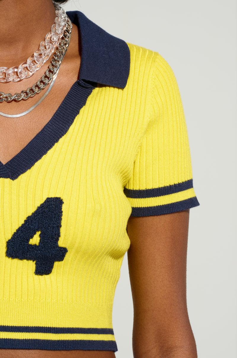 NUMBER 24 CROPPED COLLARED KNIT SWEATER Product Image